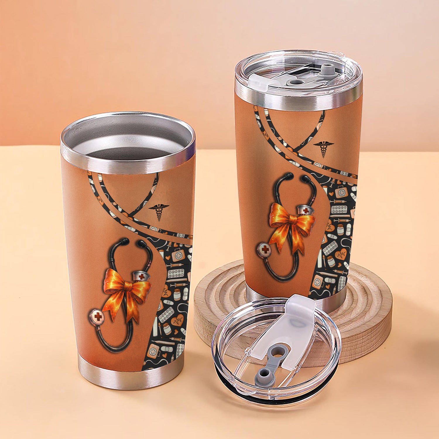 Personalized Halloween Tumbler for Nurses - Medical Costume with Stethoscope Bow Design - RN LPN CNA Medical Gift