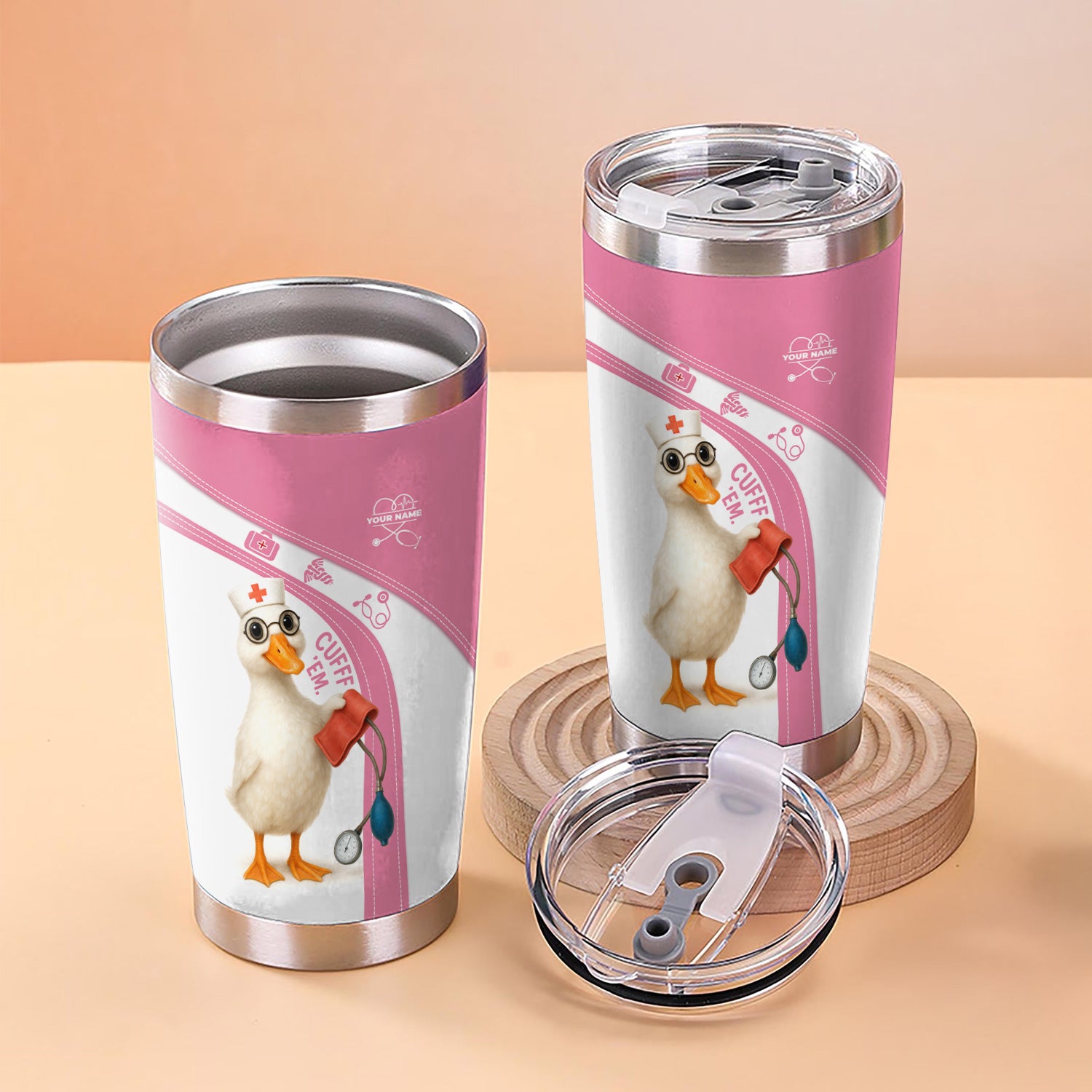 Funny Nurse Duck Tumbler for RN LPN CNA - Custom Name Cute Medical Duck Cartoon Design - Healthcare Workers Gift for Nursing Teams