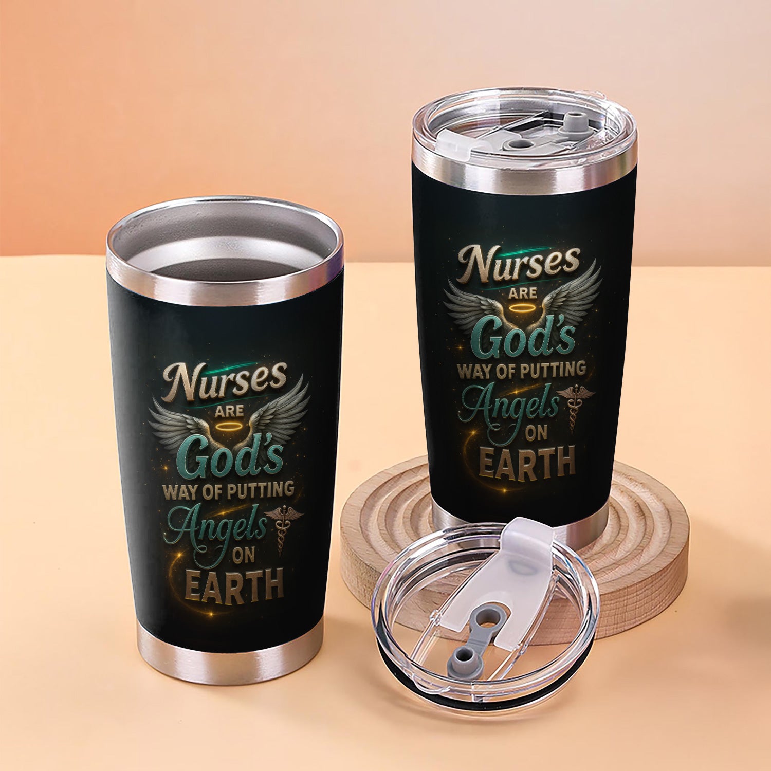 Personalized Religious Nurse Tumbler - Angel Wings & Halo Medical Design - Christian Gift for RN, CNA, Healthcare Worker