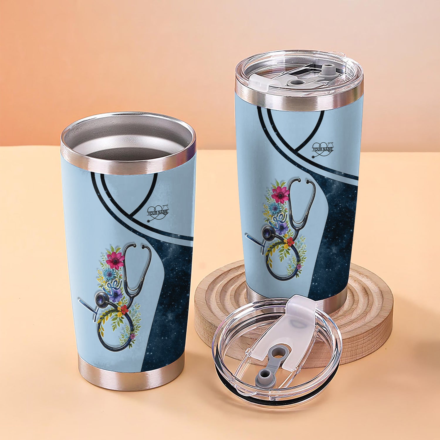 Personalized Nurse Tumbler with Floral Stethoscope Design - Let There Be Nurses Bible Verse - Custom Gift for RN, CNA, LPN & Healthcare Workers
