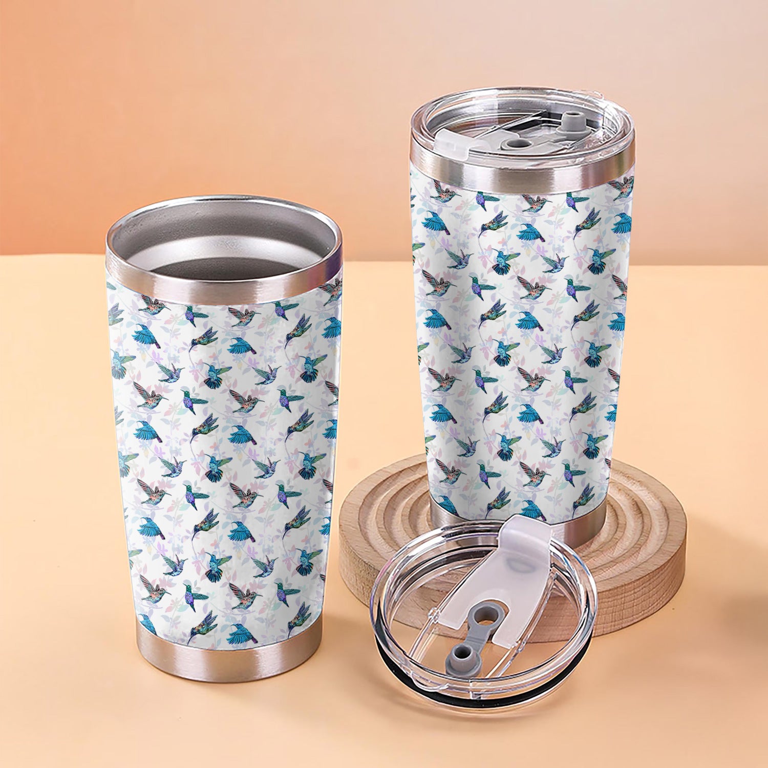 Personalized Hummingbird Floral Tumbler -  All-Over Print Bird & Botanical Graphic - Gift for RN LPN CNA