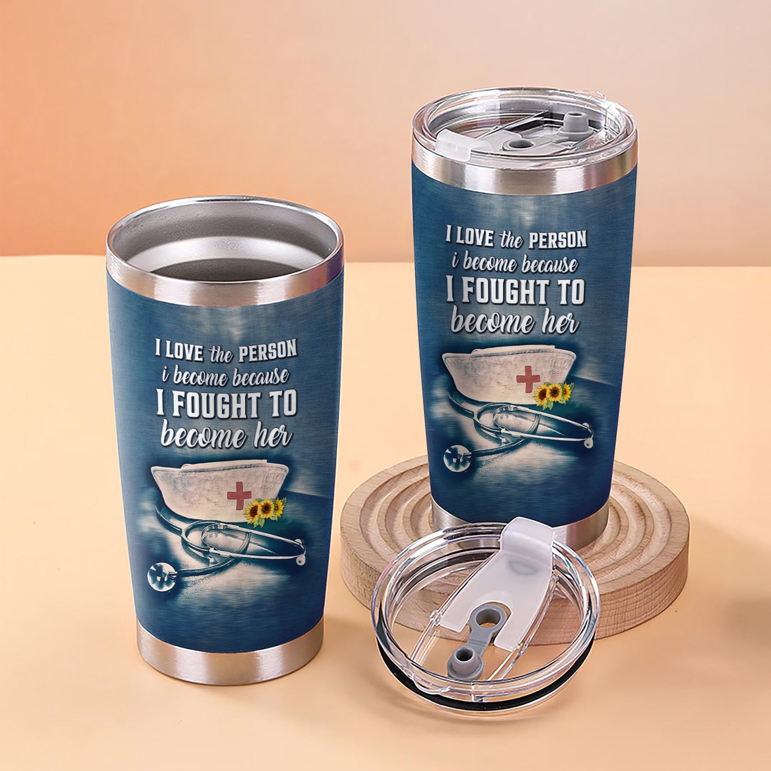Personalized RN Nurse Tumbler - I Fought To Become Her Quote - Gift for RN CNA LPN Nursing Appreciation