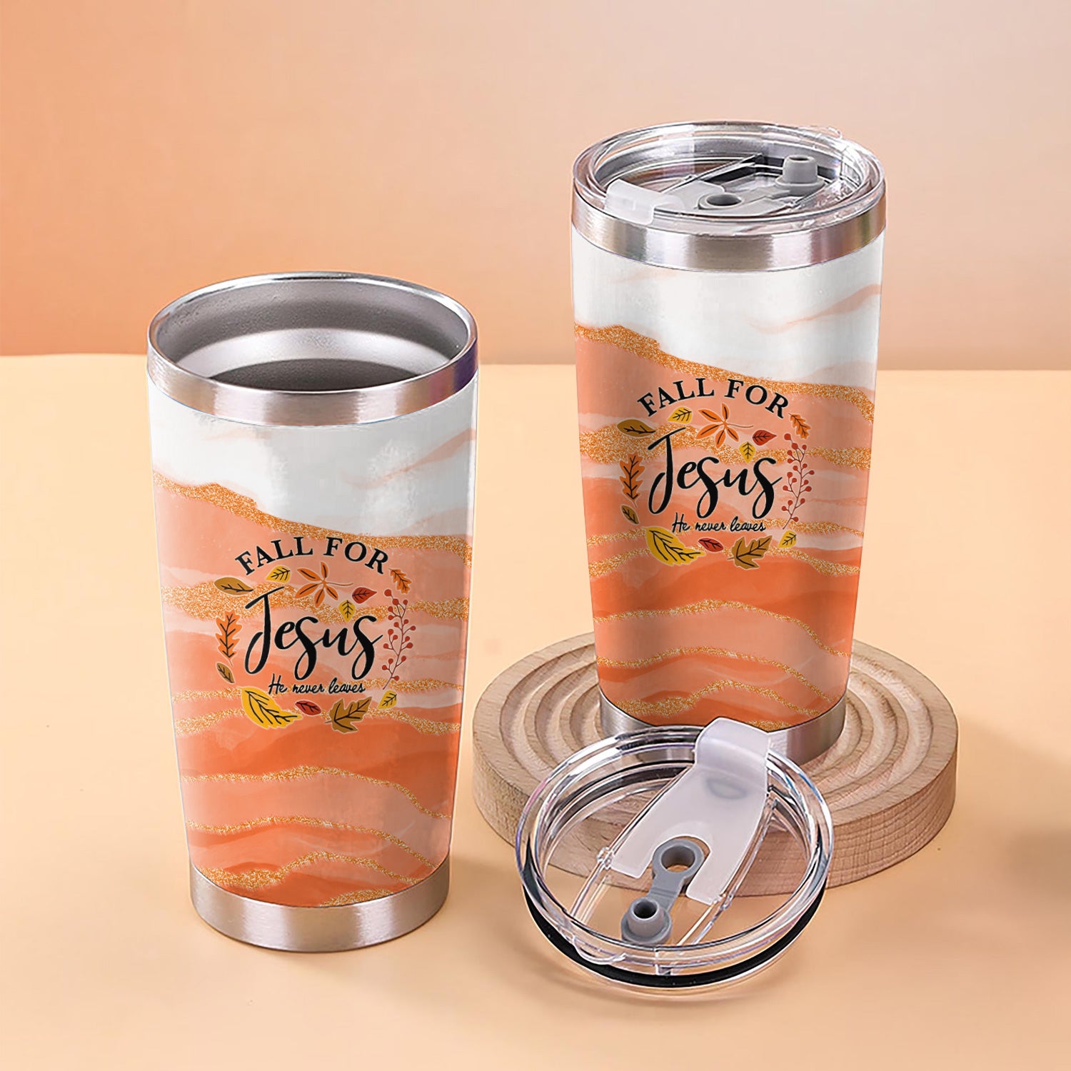 Faith Fall Tumbler for Nurses - Fall for Jesus He Never Leaves - Gift for Women RN LPN CNA