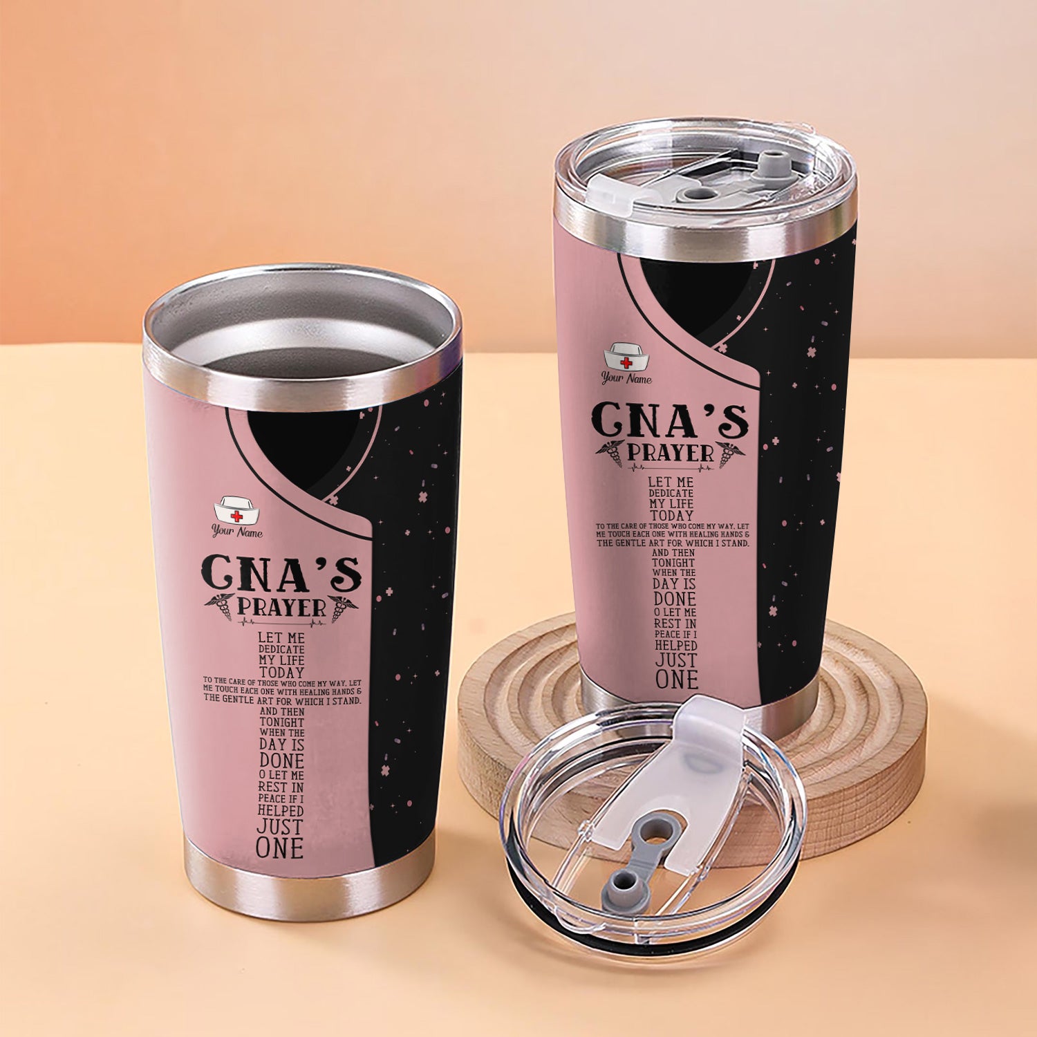 Personalized CNA Prayer Tumbler - Nurse Prayer & Caduceus Symbol Design - Gift for RN LPN Healthcare Workers