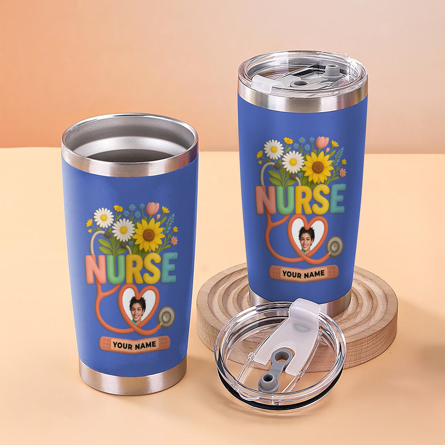 Personalized Thank You Nurse Tumbler - Nursing Is a Work of Heart with Floral Stethoscope Design - Meaningful Gift for RN CNA LPN