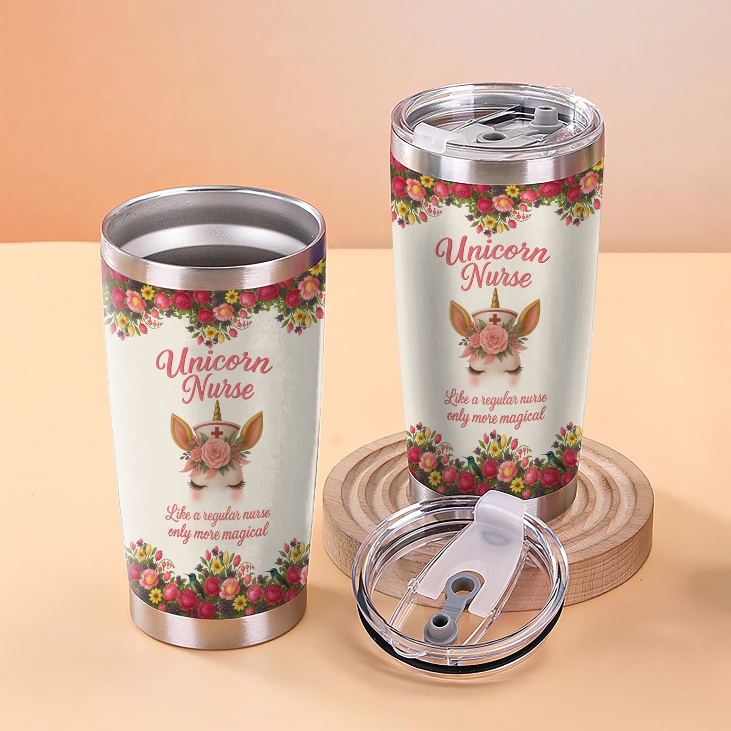 Thoughtful Nurse Gift for Healthcare Heroes - Personalized Magical Unicorn Nurse Floral Tumbler - Ideal for RN LPN CNA Nursing Teams
