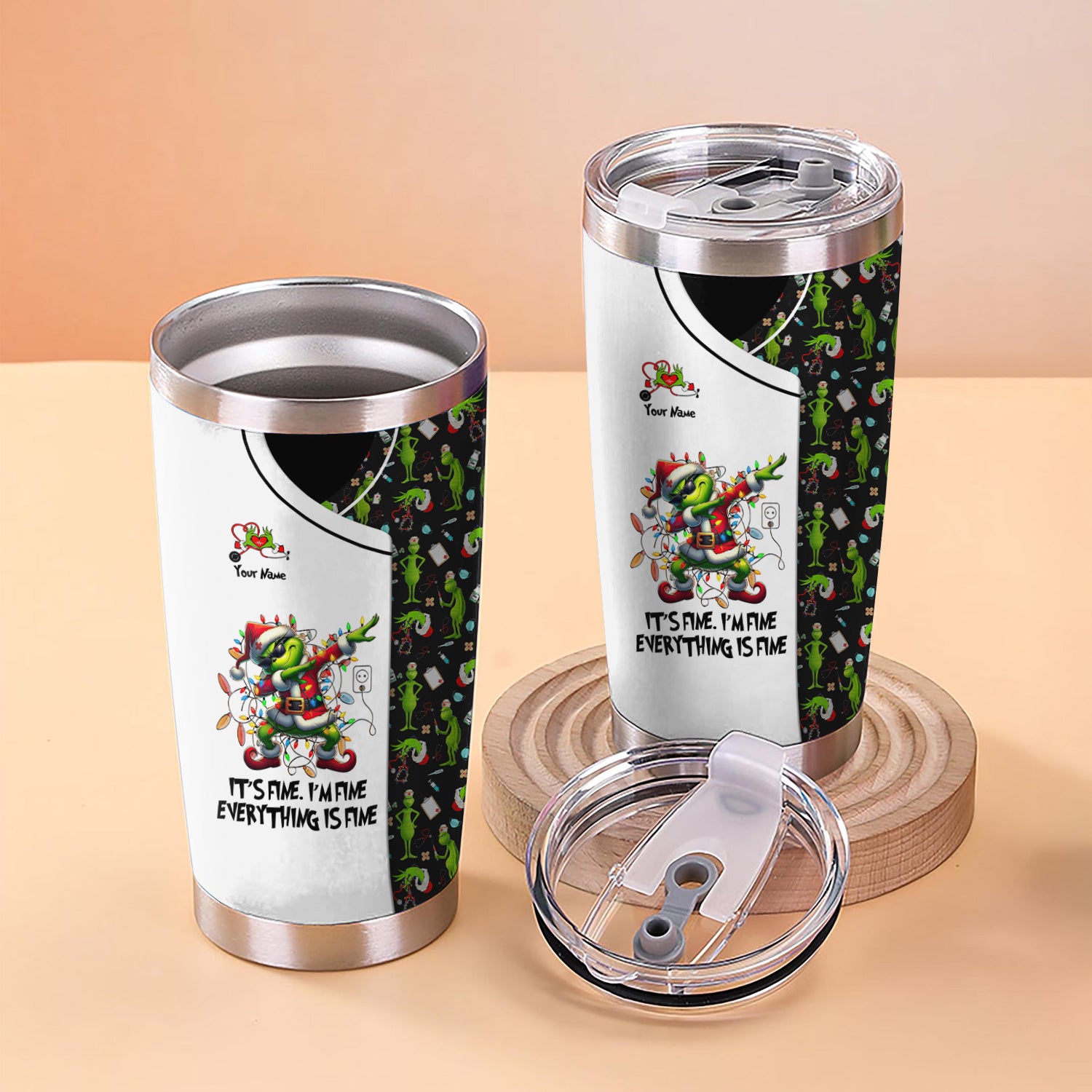Funny Grinch Christmas Nurse Tumbler 20oz 30oz - Everything Is Fine Stainless Steel Cup - Gift for RN LPN CNA