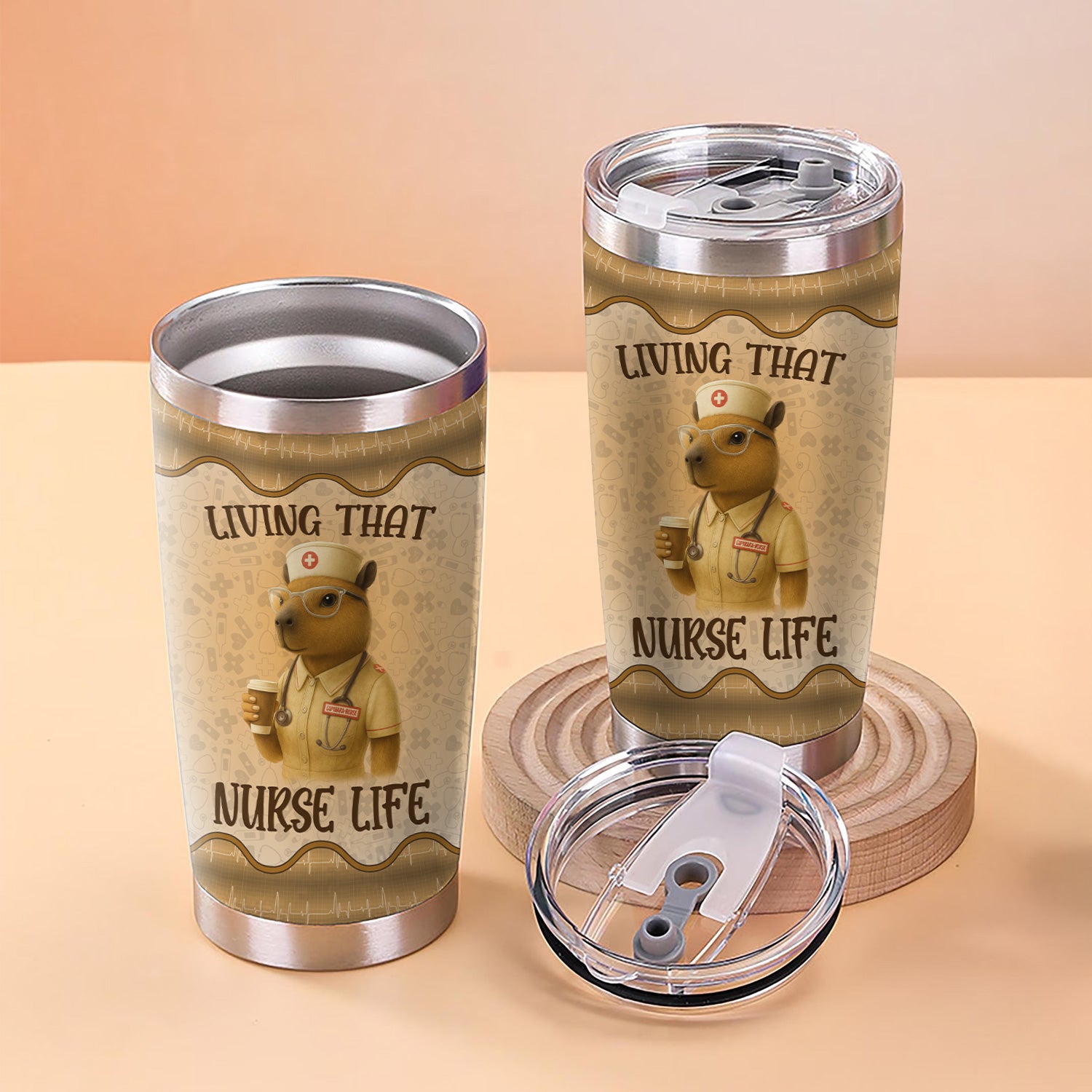 Personalized Nurse Capybara Tumbler - Custom Name & Stethoscope Graphic Design - Gift for RN LPN Healthcare Workers