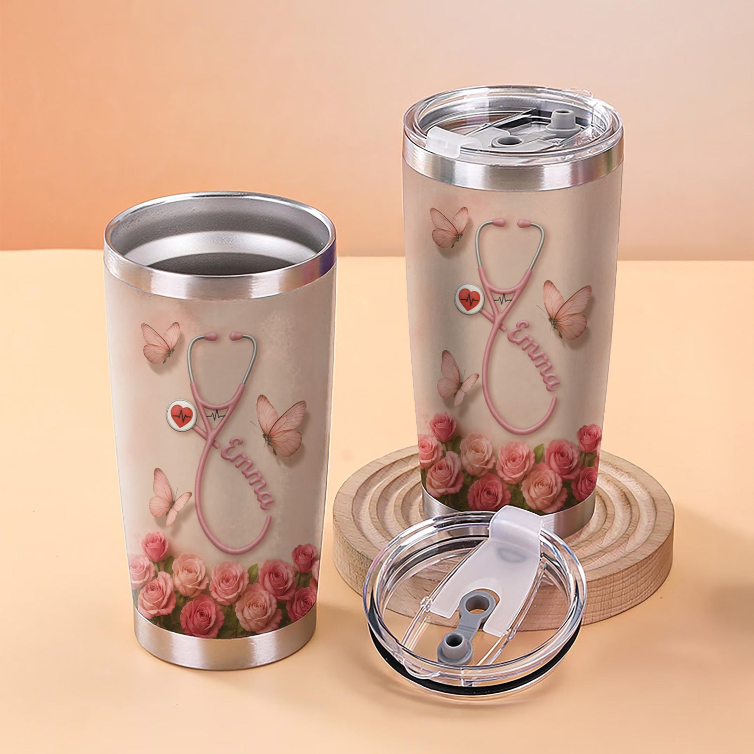 Nutrition Facts Nurse Tumbler - Personalized 20oz Stainless Steel Cup - Funny Nurse Gift for Women