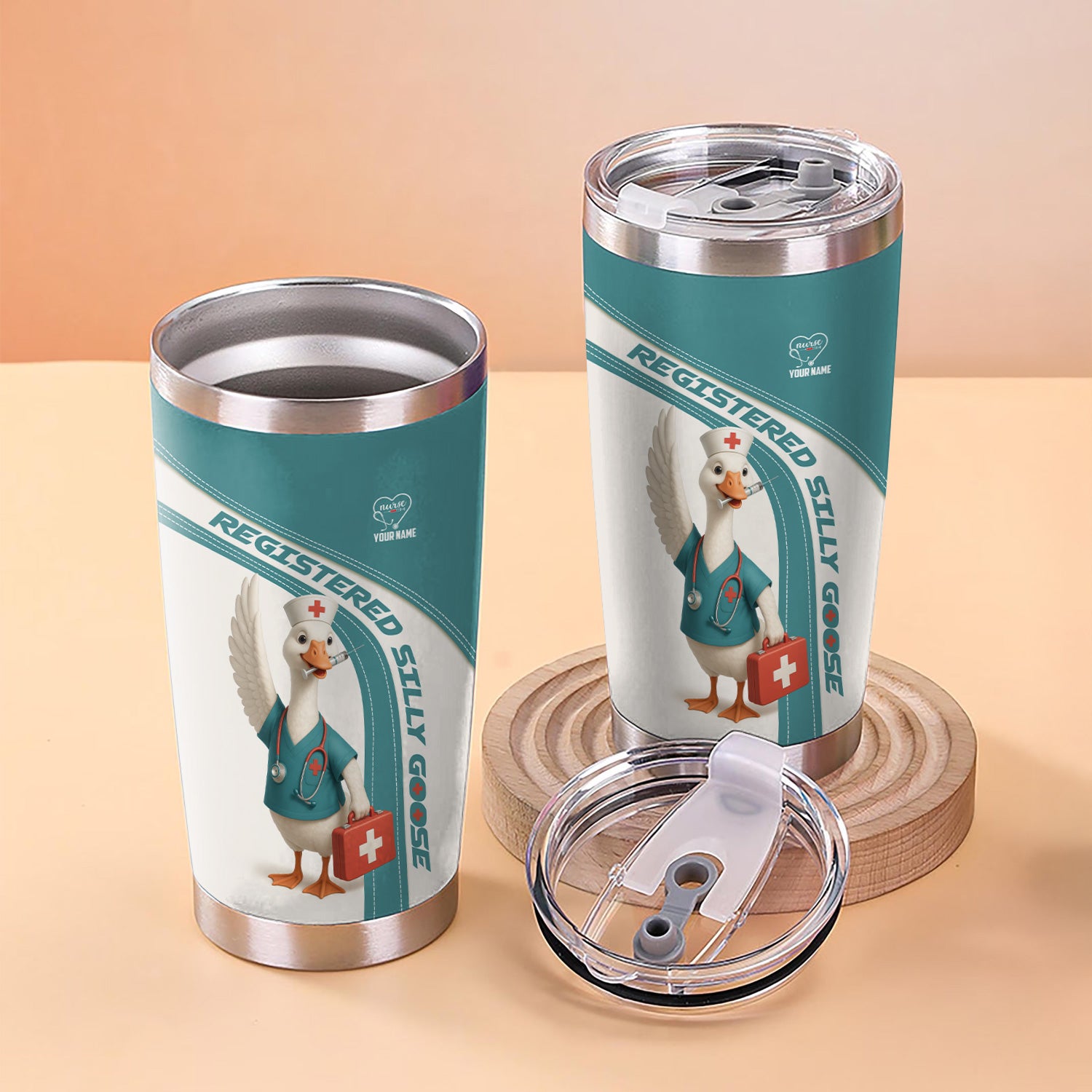 Personalized Registered Nurse Tumbler - Silly Goose Design for Nurse Gifts - Customizable Travel Mug for LPNs & Healthcare Workers