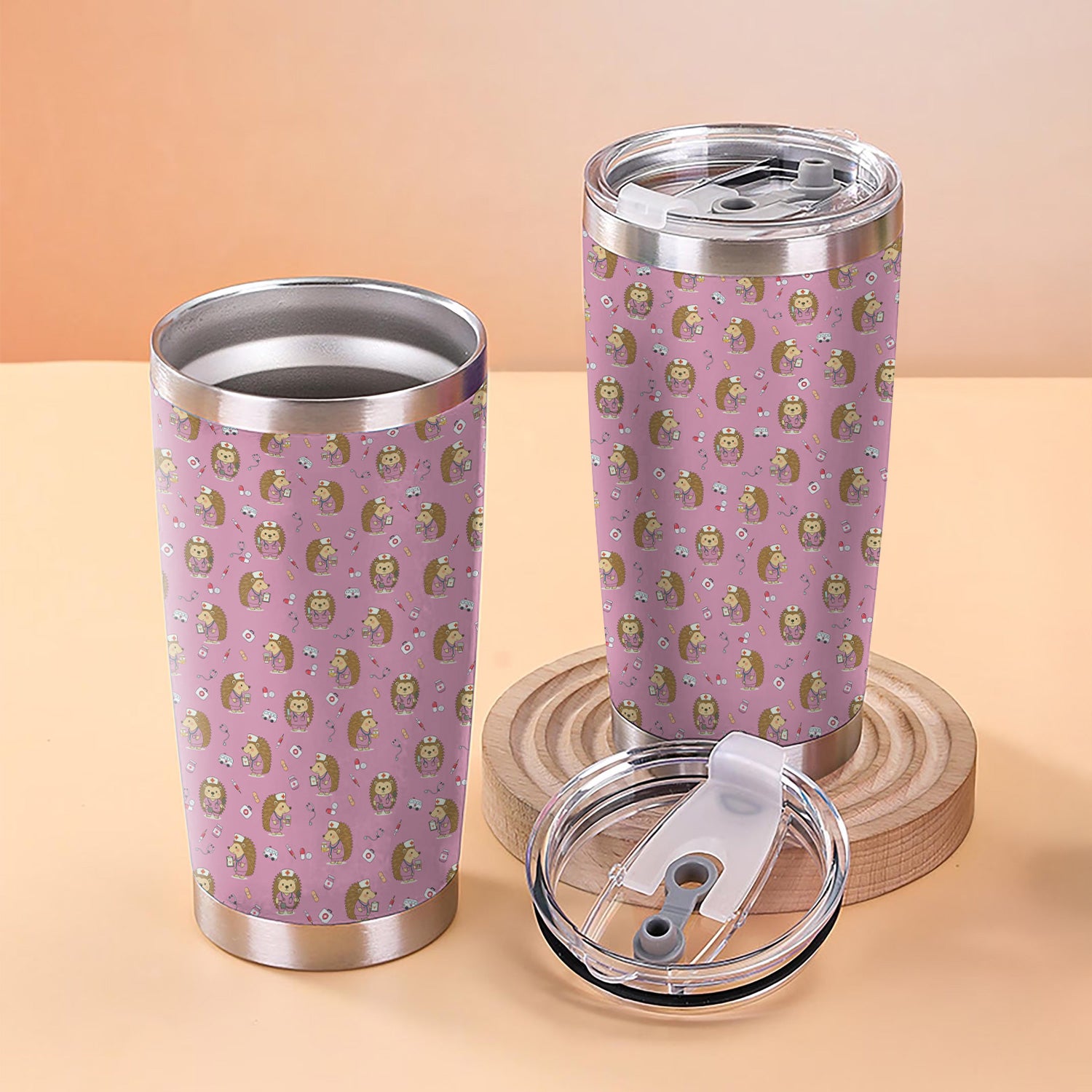 Adorable Hedgehog Nurse Tumbler - Hilarious Gift for RN LPN CNA Women - Personalized Stainless Cup for Healthcare Workers