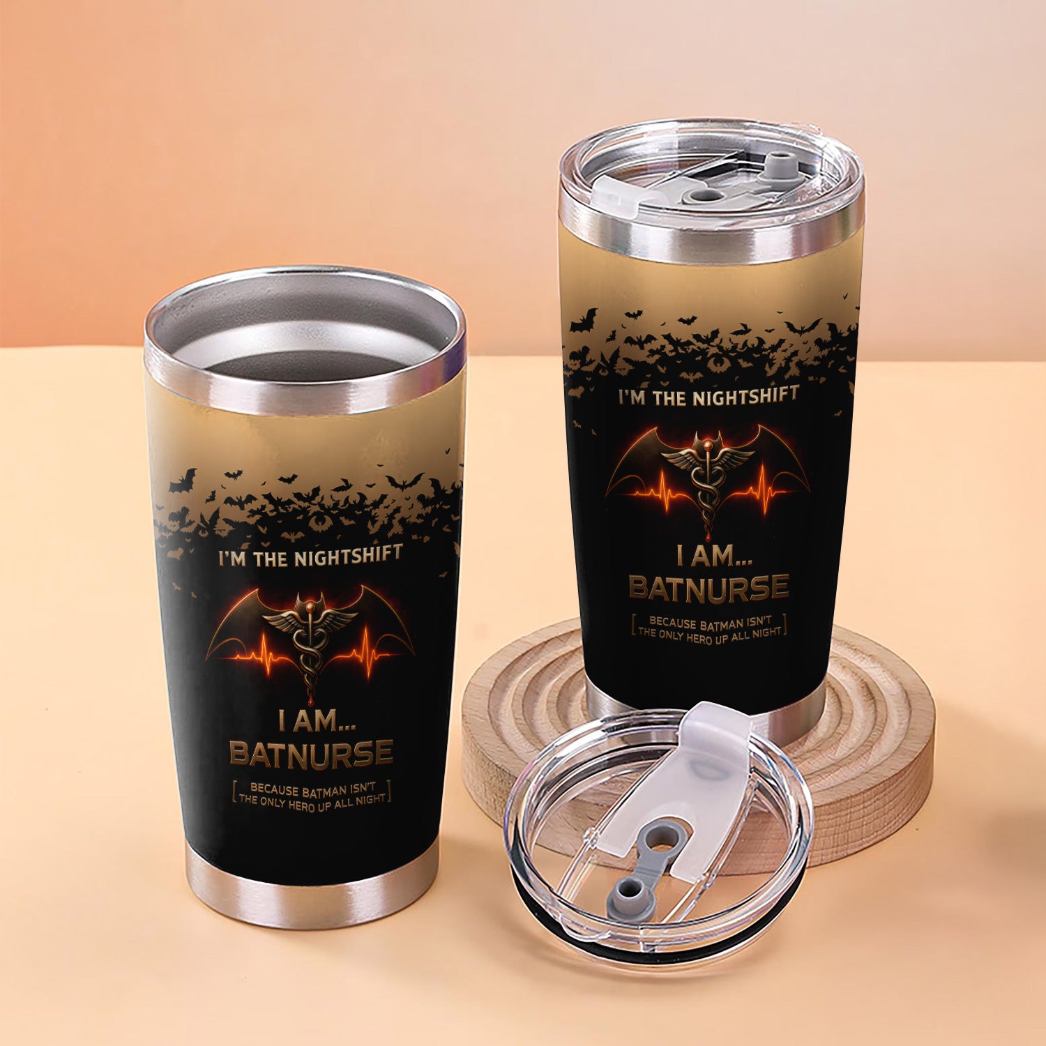 Funny Batnurse Tumbler for Nightshift Nurses - Personalized 20oz Stainless Steel Cup - Superhero Medical Gift for RN LPN CNA