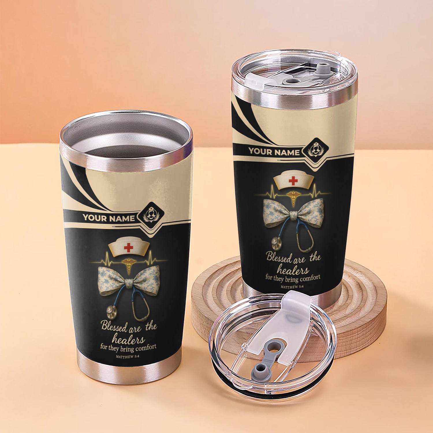 Blessed Are the Healers Nurse Tumbler - Custom Stainless Steel Cup - Christian Gift for Healthcare Workers