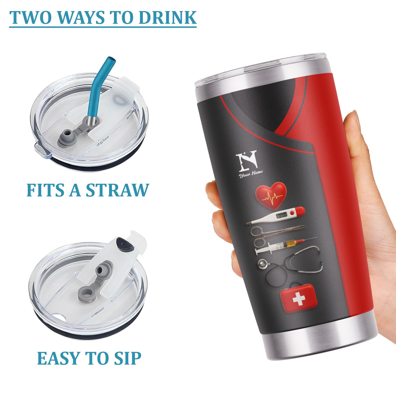 Personalized Nurse Tumbler With Name - 20oz Stainless Steel Medical Tools Cup - Gift for RN CNA EMT