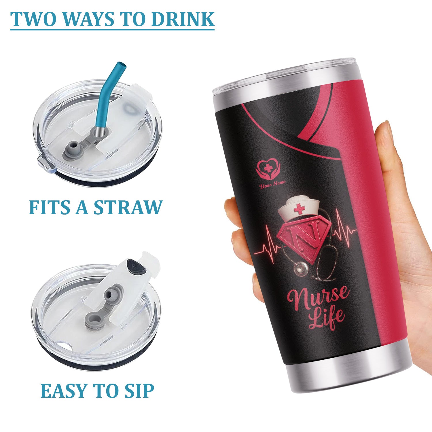 Nurse Superhero Tumbler - Personalized Nurse Life Gift with Stethoscope & Heartbeat Design - Custom Stainless Travel Cup for RN, LPN, CNALPN, CNA