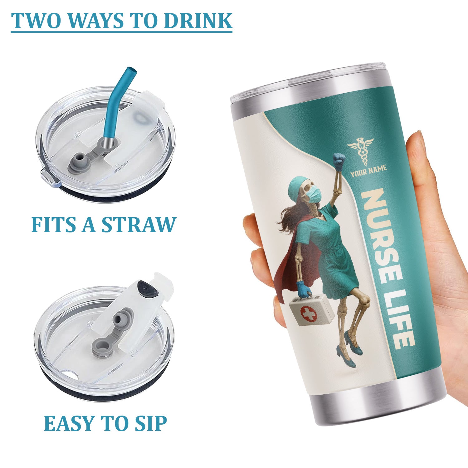 Nurse Superhero Tumbler - Personalized Skeleton Nurse Travel Mug - Custom Gift for RN, LPN, CNA