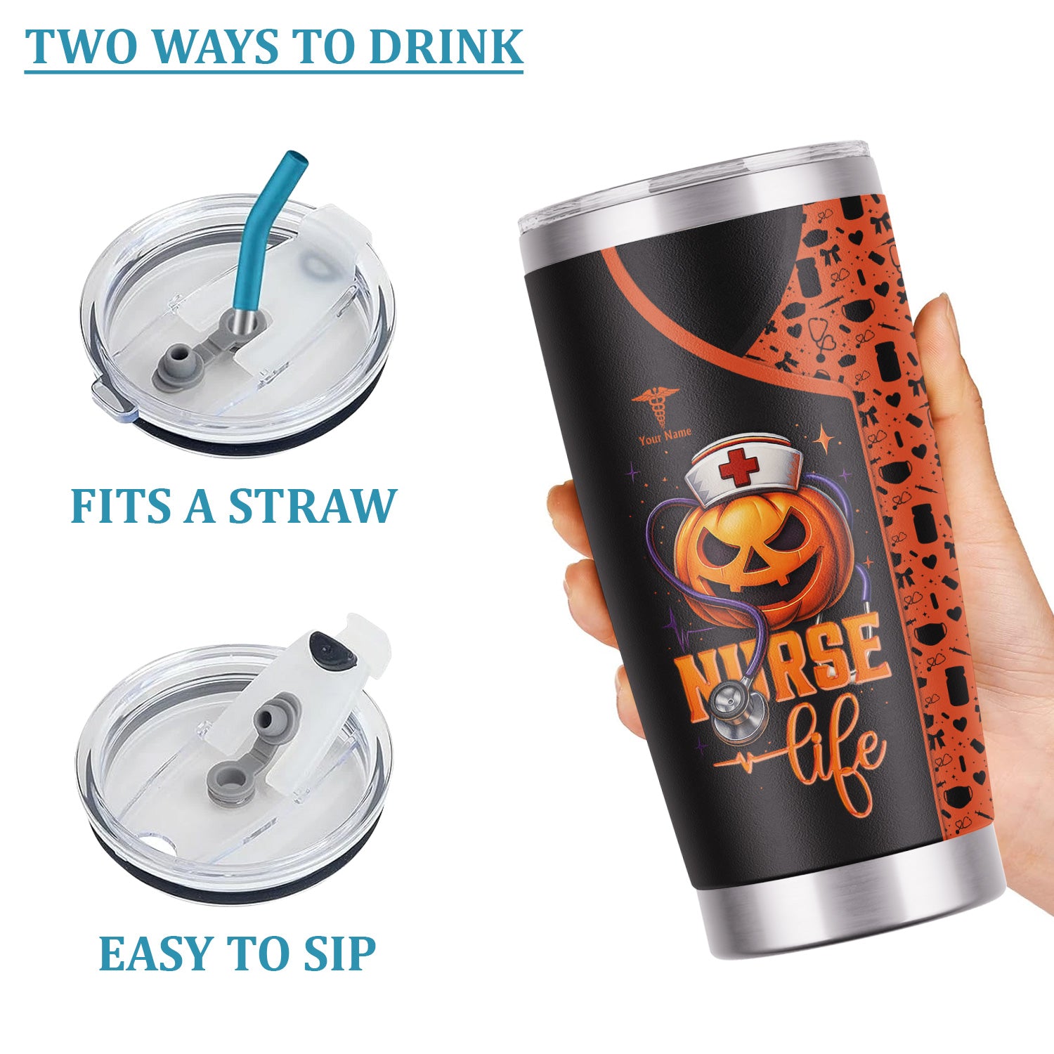 Custom Halloween Nurse Tumbler - Funny Pumpkin Pain Scale Medical Design - Gift for RN, CNA, LPN Healthcare Worker
