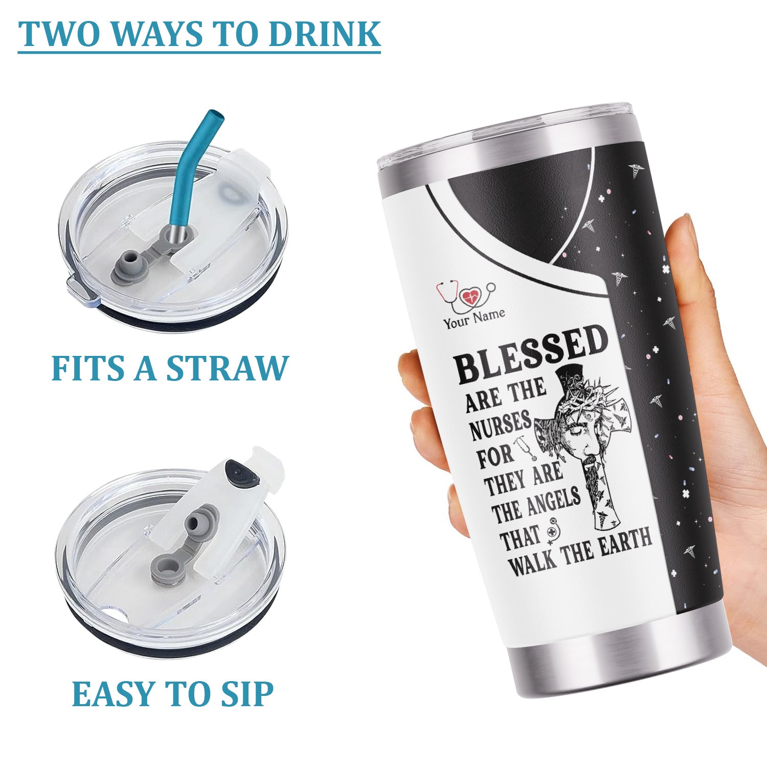 Custom Faith Nurse Tumbler - Blessed Are The Nurses Angel - Gift for Women RN LPN & Healthcare Workers
