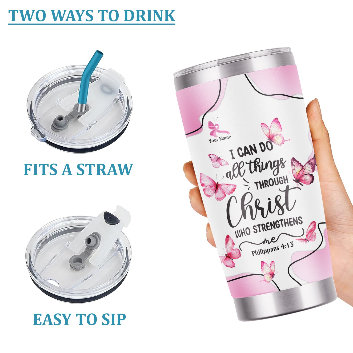 Personalized Christian Nurse Tumbler - Faith Jesus Strength Religious Bible Verse - Gift for RN LPN CNA Healthcare Workers