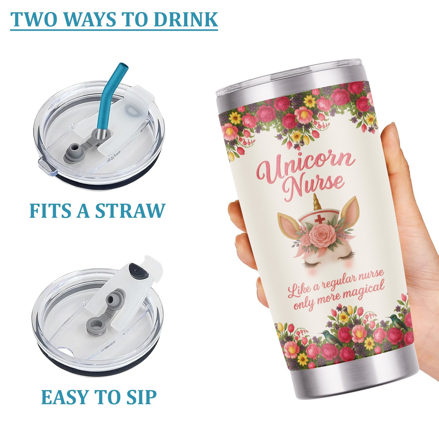 Thoughtful Nurse Gift for Healthcare Heroes - Personalized Magical Unicorn Nurse Floral Tumbler - Ideal for RN LPN CNA Nursing Teams