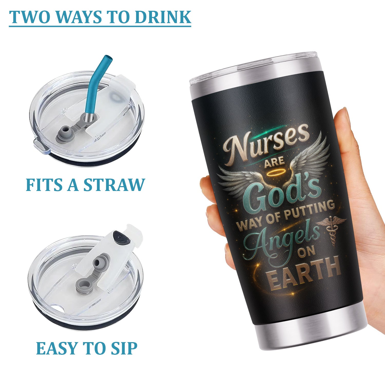 Personalized Religious Nurse Tumbler - Angel Wings & Halo Medical Design - Christian Gift for RN, CNA, Healthcare Worker