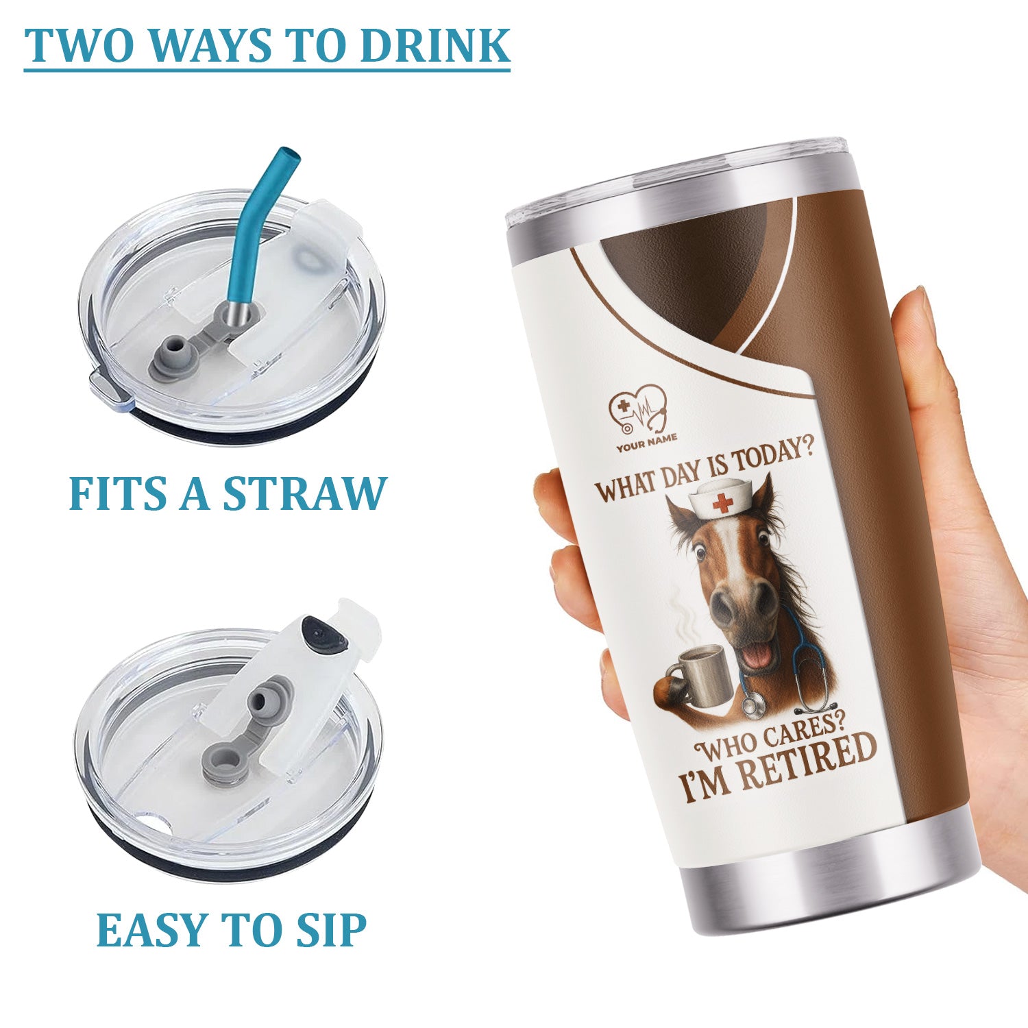 Funny Retired Nurse Tumbler - What Day Is Today Who Cares I'm Retired - Horse Coffee Gift for RN LPN Retirement