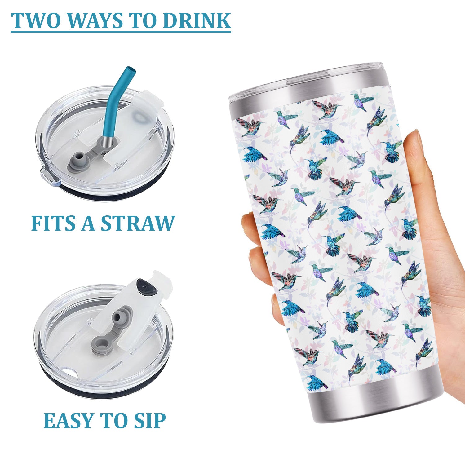 Personalized Hummingbird Floral Tumbler -  All-Over Print Bird & Botanical Graphic - Gift for RN LPN CNA