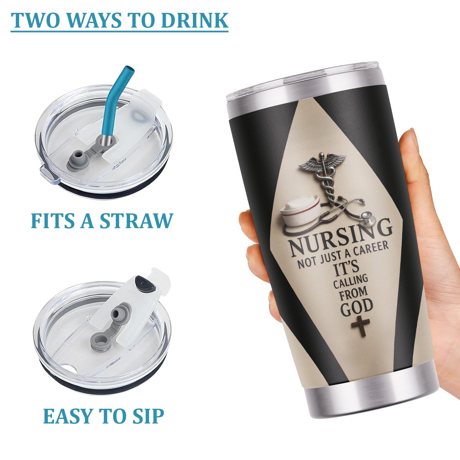 Personalized Nurse Tumbler - Stethoscope & Cross Design - Inspirational Gift for RN CNA LPN Healthcare Workers