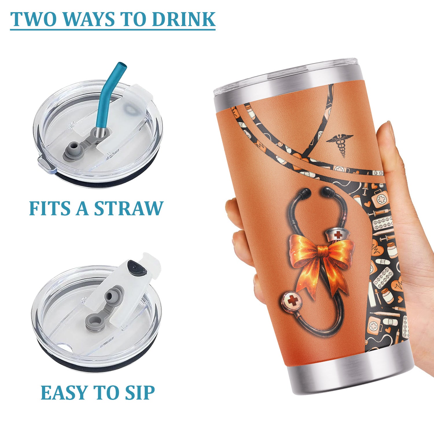 Personalized Halloween Tumbler for Nurses - Medical Costume with Stethoscope Bow Design - RN LPN CNA Medical Gift