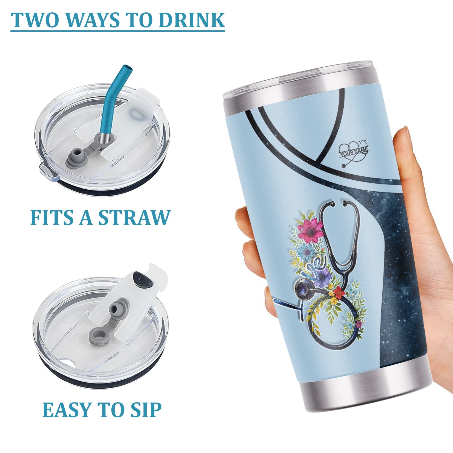 Personalized Nurse Tumbler with Floral Stethoscope Design - Let There Be Nurses Bible Verse - Custom Gift for RN, CNA, LPN & Healthcare Workers