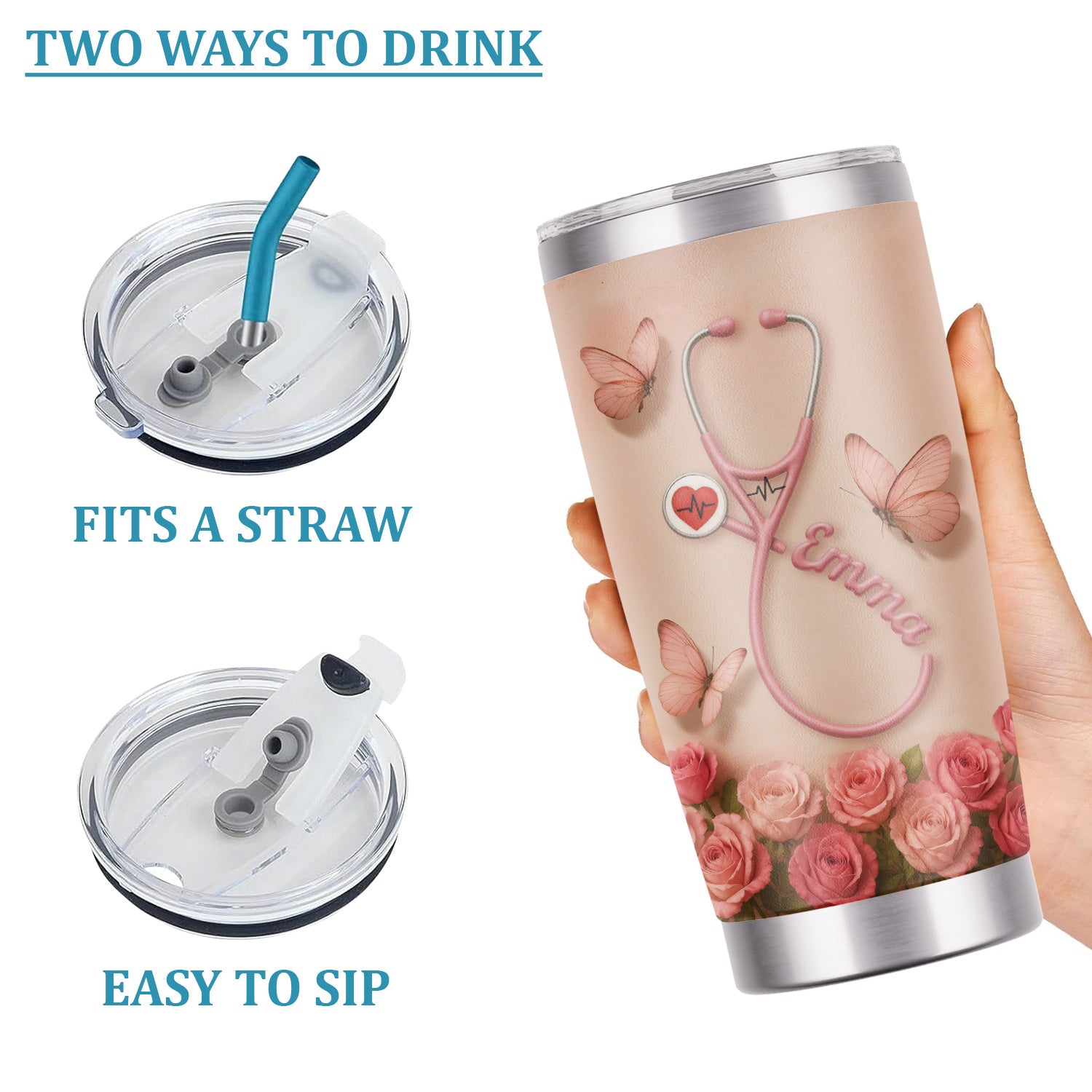 Nutrition Facts Nurse Tumbler - Personalized 20oz Stainless Steel Cup - Funny Nurse Gift for Women