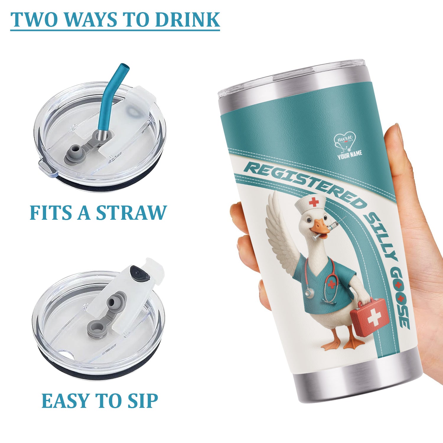 Personalized Registered Nurse Tumbler - Silly Goose Design for Nurse Gifts - Customizable Travel Mug for LPNs & Healthcare Workers