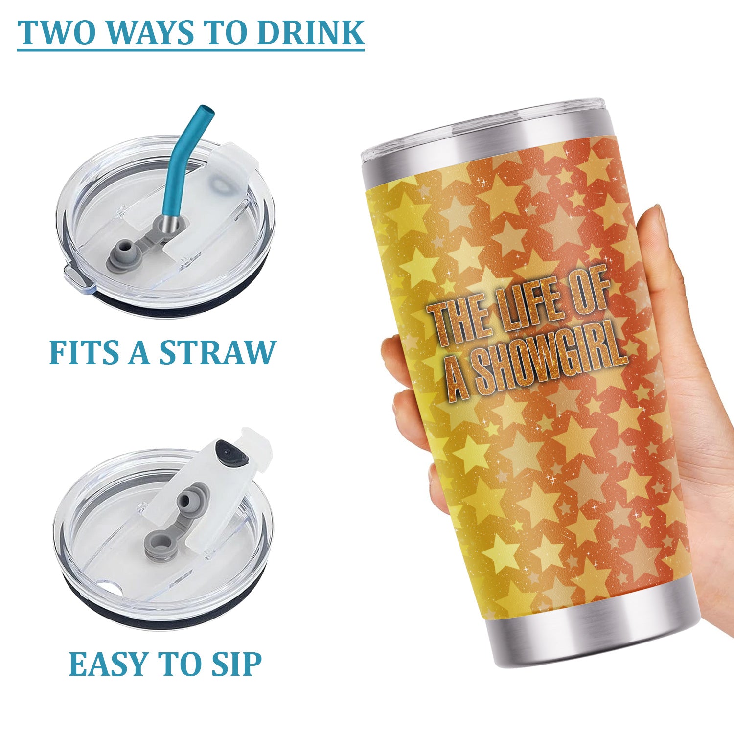 Personalized Women's Showgirl Tumbler - Funny Quote & Glitter Star Graphic Design - Gift for RN LPN CNA