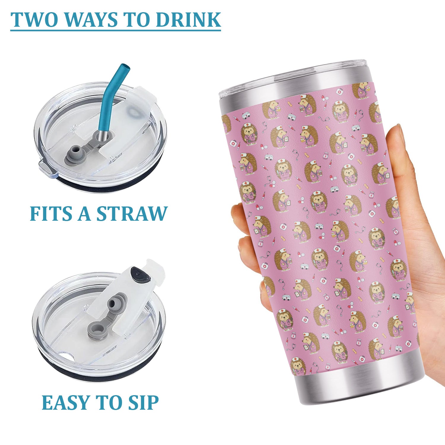 Adorable Hedgehog Nurse Tumbler - Hilarious Gift for RN LPN CNA Women - Personalized Stainless Cup for Healthcare Workers