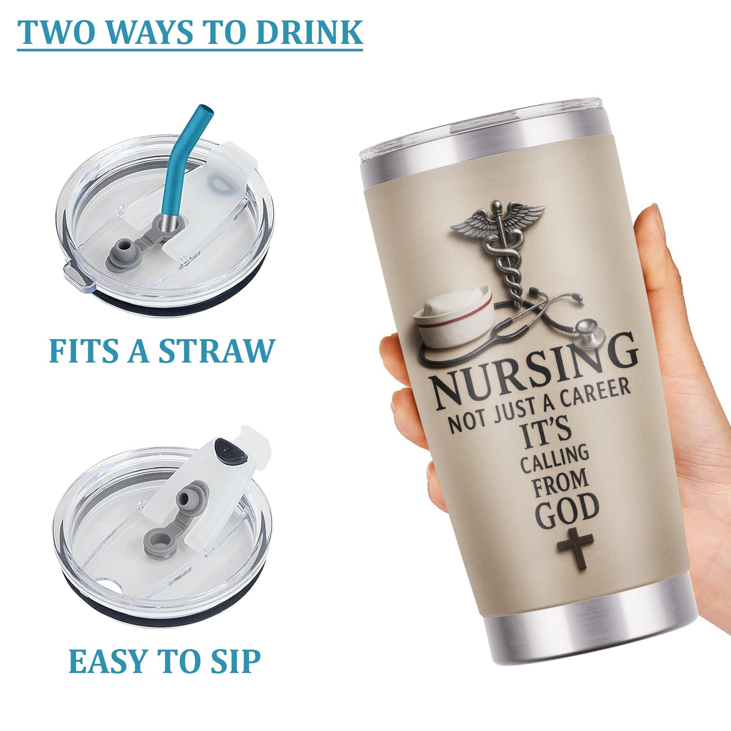Christian Nurse Tumbler - Faith-Based Gift for RN CNA LPN - Nursing Is a Calling from God