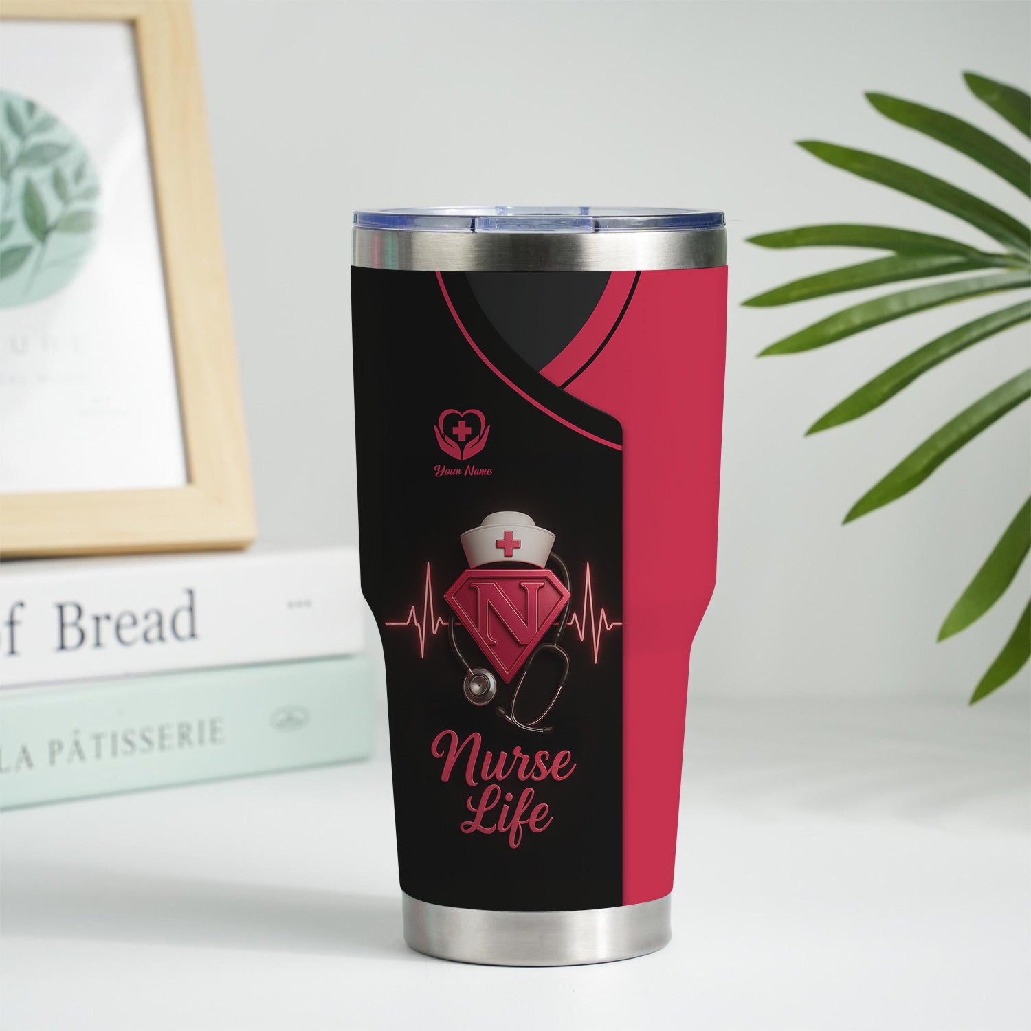 Nurse Superhero Tumbler - Personalized Nurse Life Gift with Stethoscope & Heartbeat Design - Custom Stainless Travel Cup for RN, LPN, CNALPN, CNA