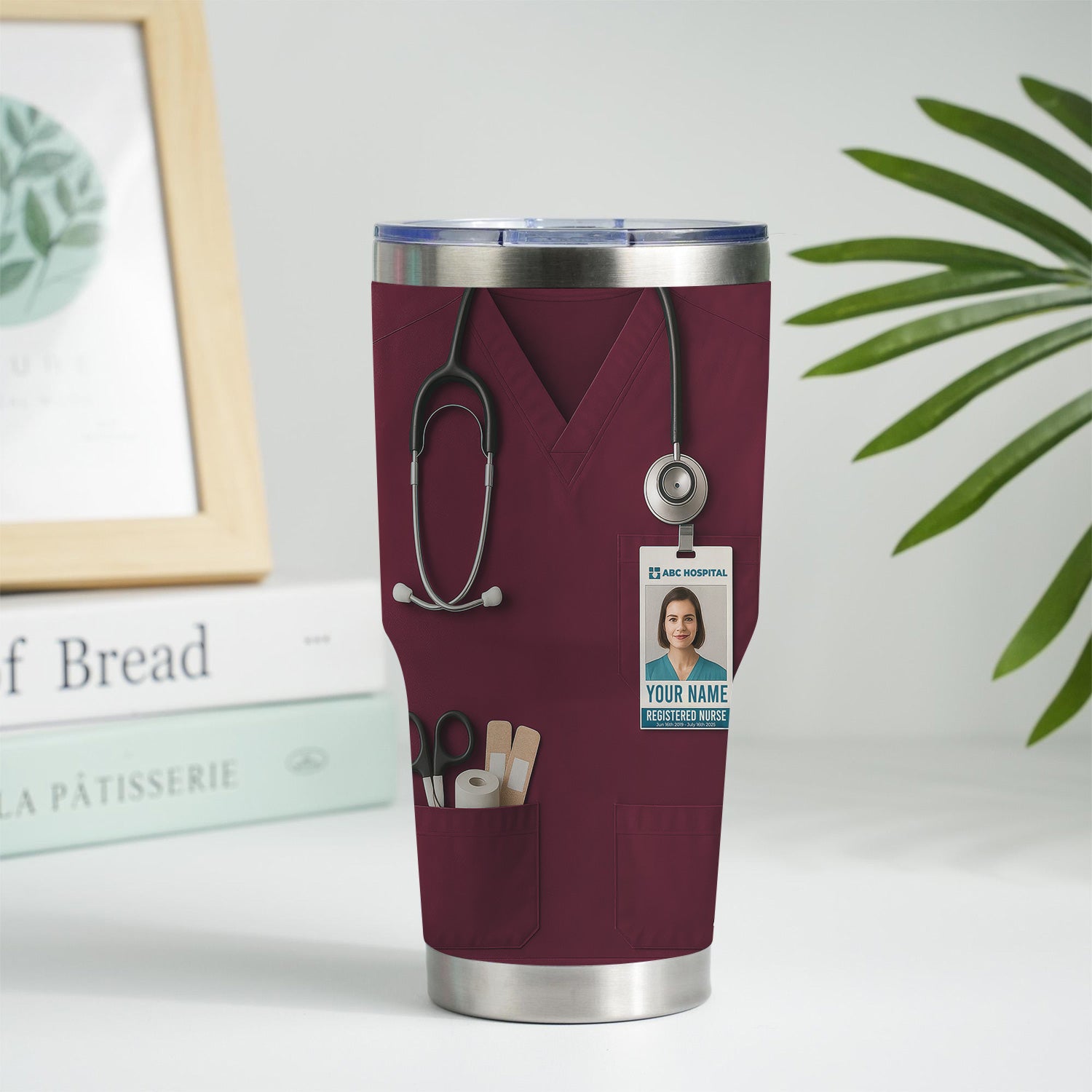 Custom Nurse Tumbler - Stethoscope & Hospital ID Badge Design - Personalized Gift with Custom Text & Photo for RN CNA LPN Healthcare Workers