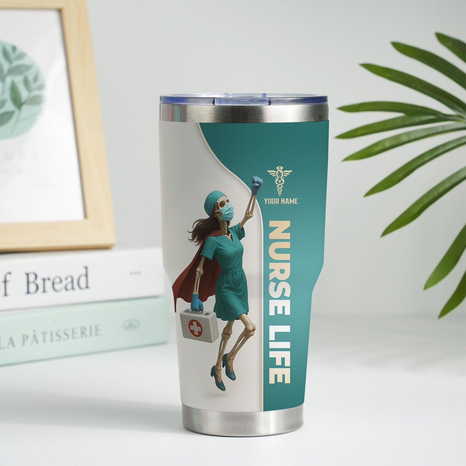 Nurse Superhero Tumbler - Personalized Skeleton Nurse Travel Mug - Custom Gift for RN, LPN, CNA