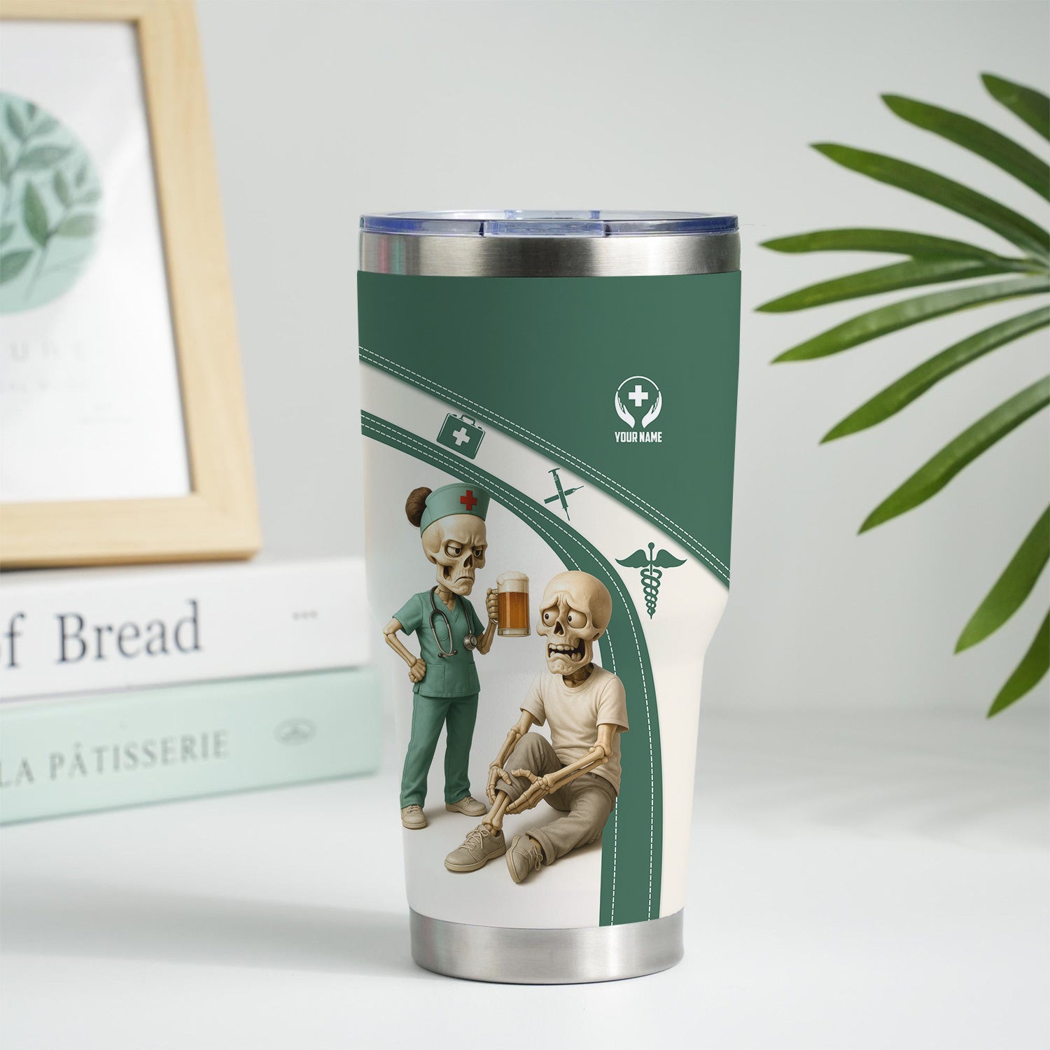 Funny Nurse Coffee Tumbler for Women - Skeleton Beer Joke Cup for RN CNA LPN - Personalized Gift for Medical Professionals