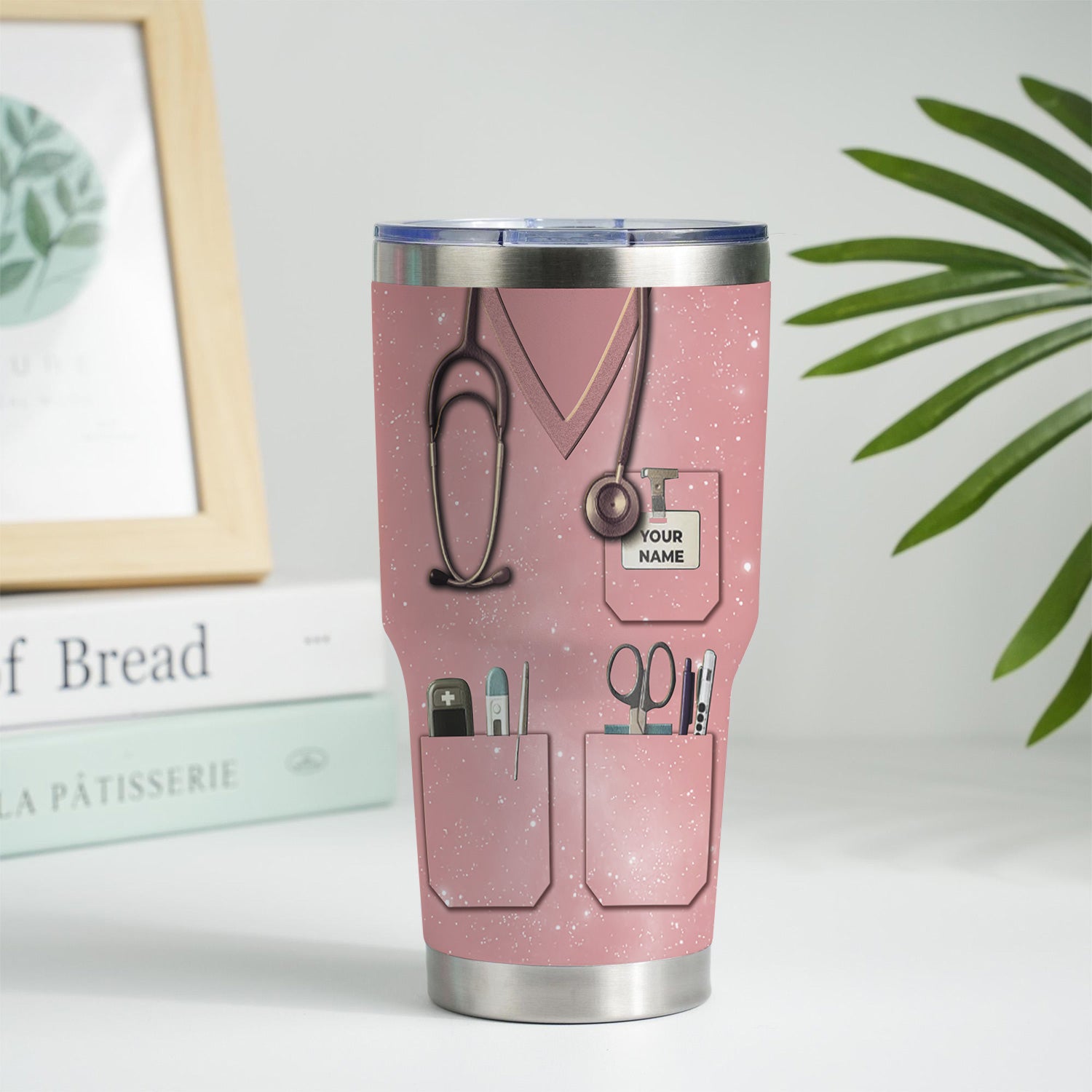 Custom Name Nurse Nutrition Facts Tumbler - Funny Medical Worker Design with Stethoscope and Tools - Appreciation Gift for RN LPN CNA