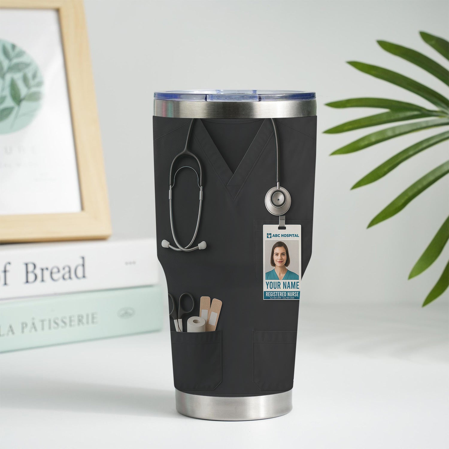 Custom Nurse Tumbler - Stethoscope & Hospital ID Badge Design - Personalized Gift with Custom Text & Photo for RN CNA LPN Healthcare Workers