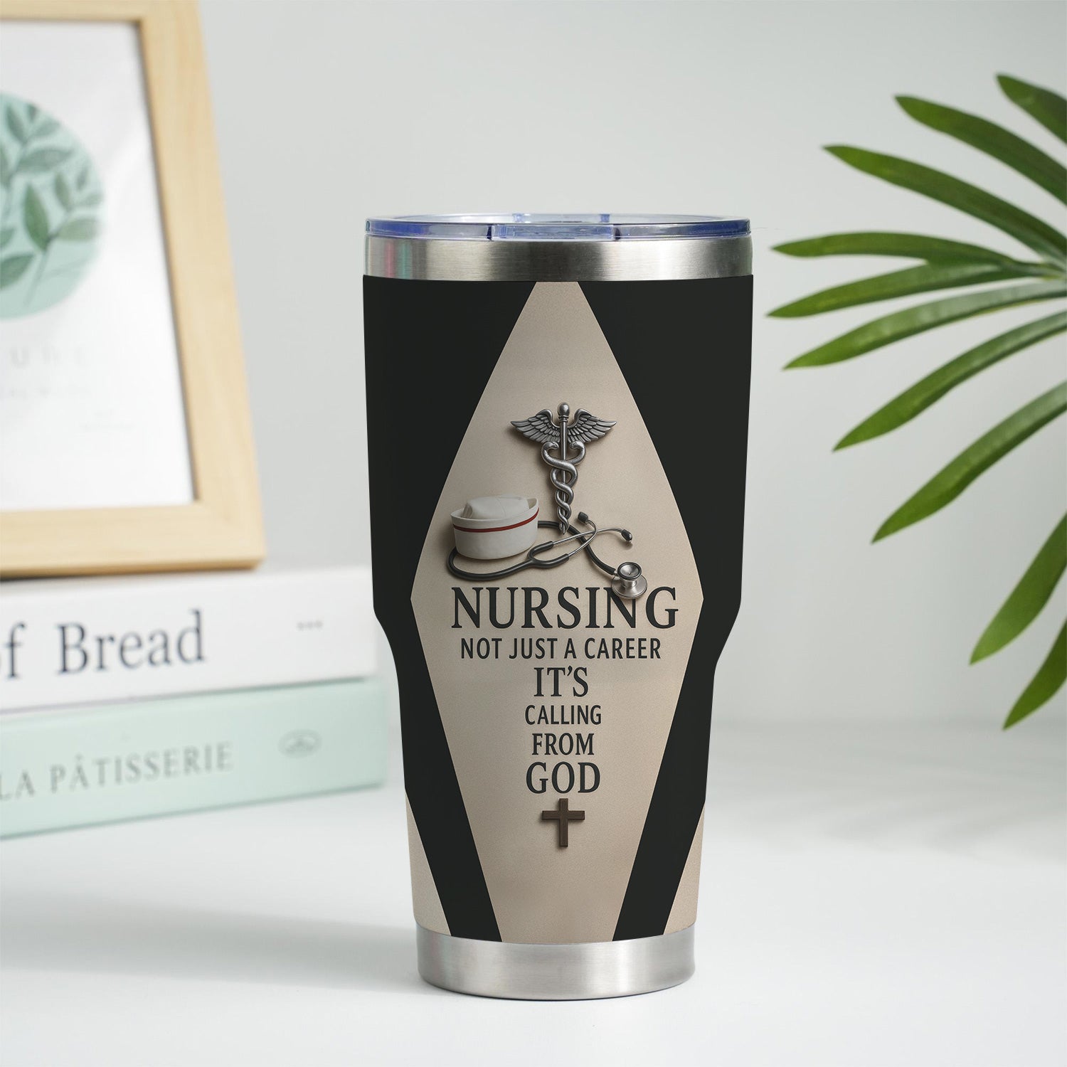 Personalized Nurse Tumbler - Stethoscope & Cross Design - Inspirational Gift for RN CNA LPN Healthcare Workers