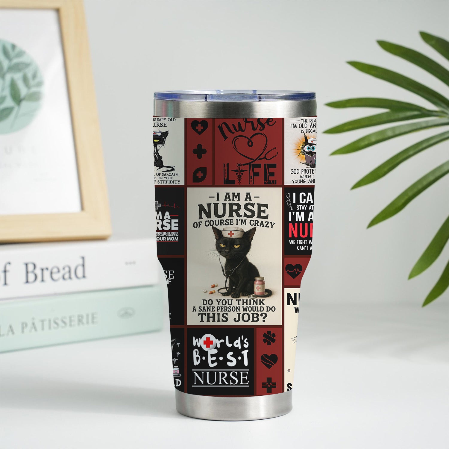 Custom Nurse Tumbler - World's Best Nurse & Funny Cat Design - Personalized Gift for Healthcare Workers, RN, LPN
