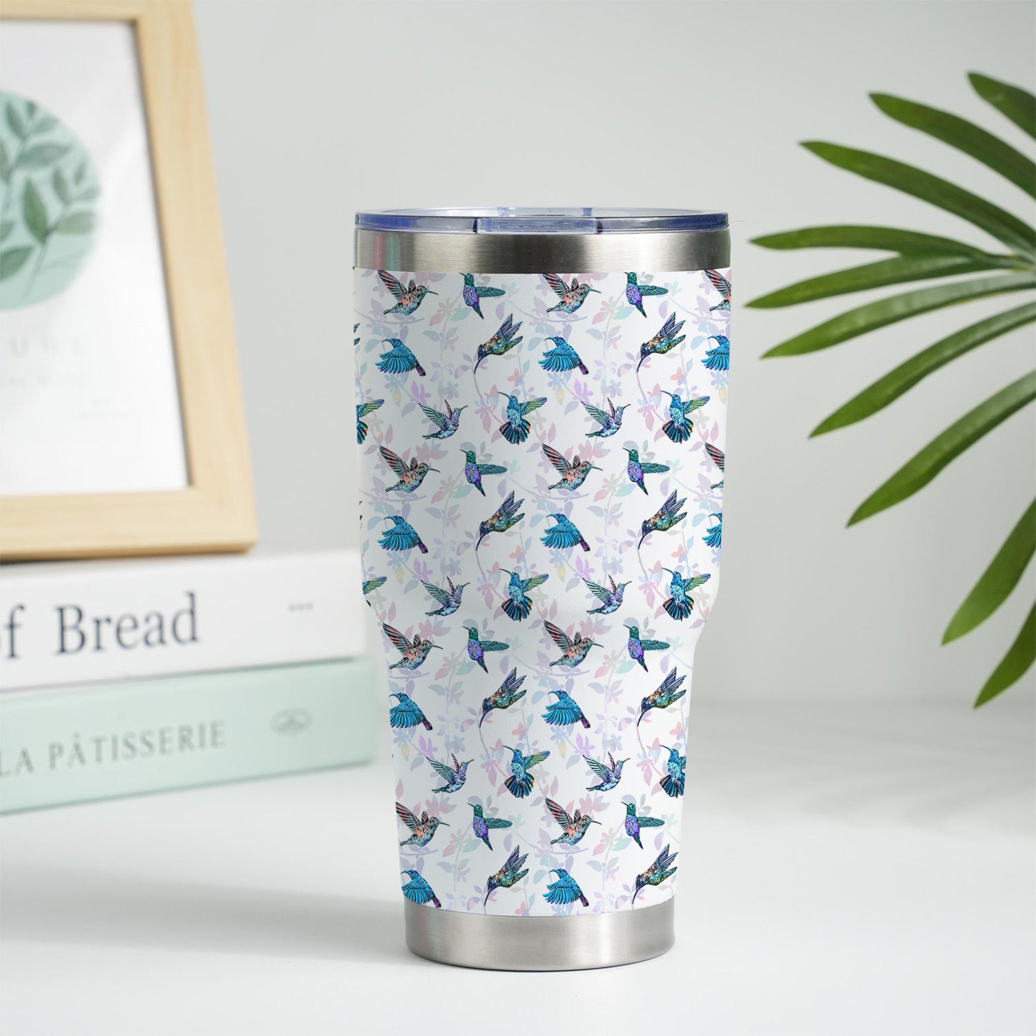 Personalized Hummingbird Floral Tumbler -  All-Over Print Bird & Botanical Graphic - Gift for RN LPN CNA