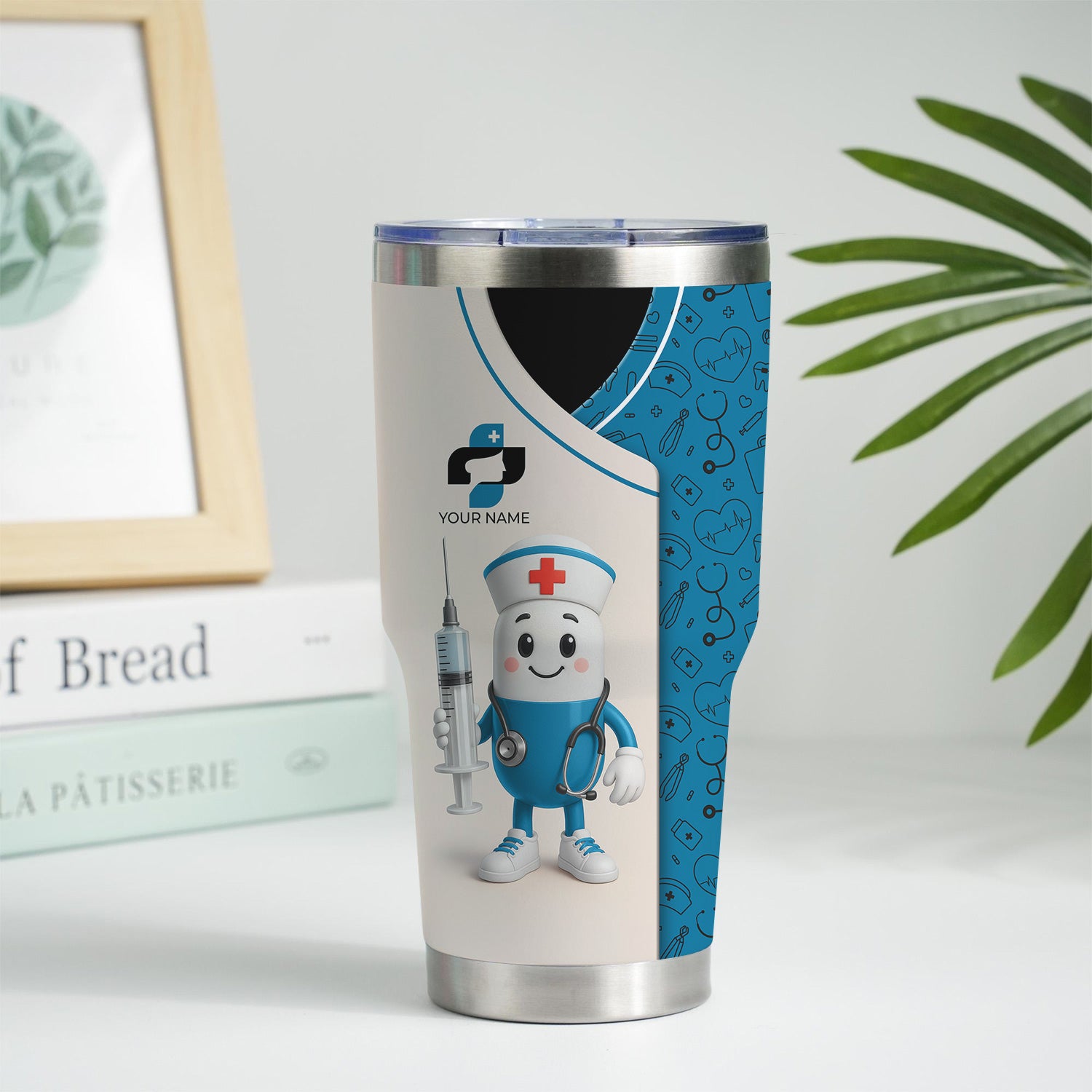 Funny Personalized Nurse Tumbler - Cartoon Pill Design Stainless Steel Travel Mug - RN CNA Healthcare Gift Multiple Color Options