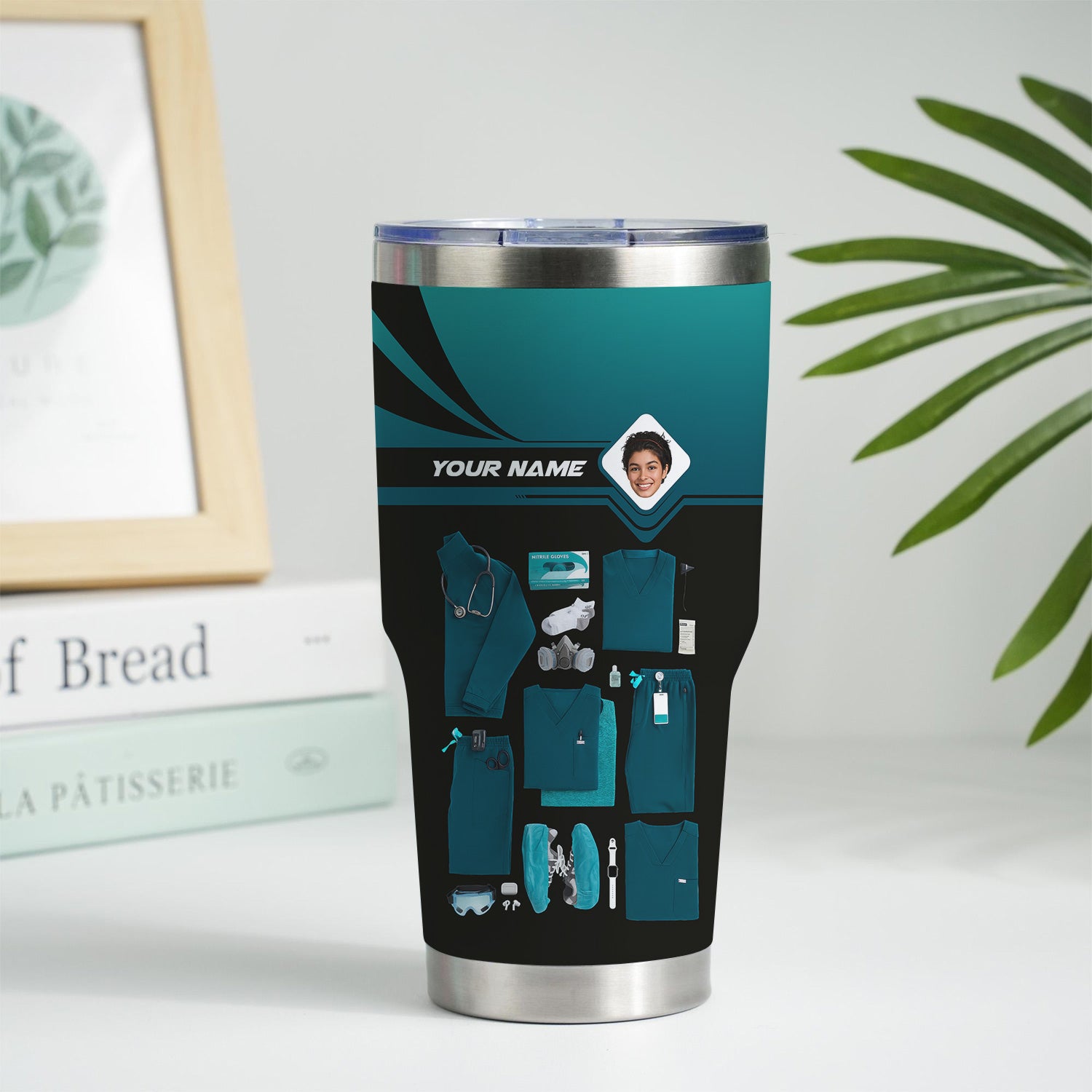 Personalized Nurse Tumbler with Scrubs & Tools - Custom Photo & Name - Gift for Healthcare Workers, RN, LPN - Multiple Scrub Colors Available