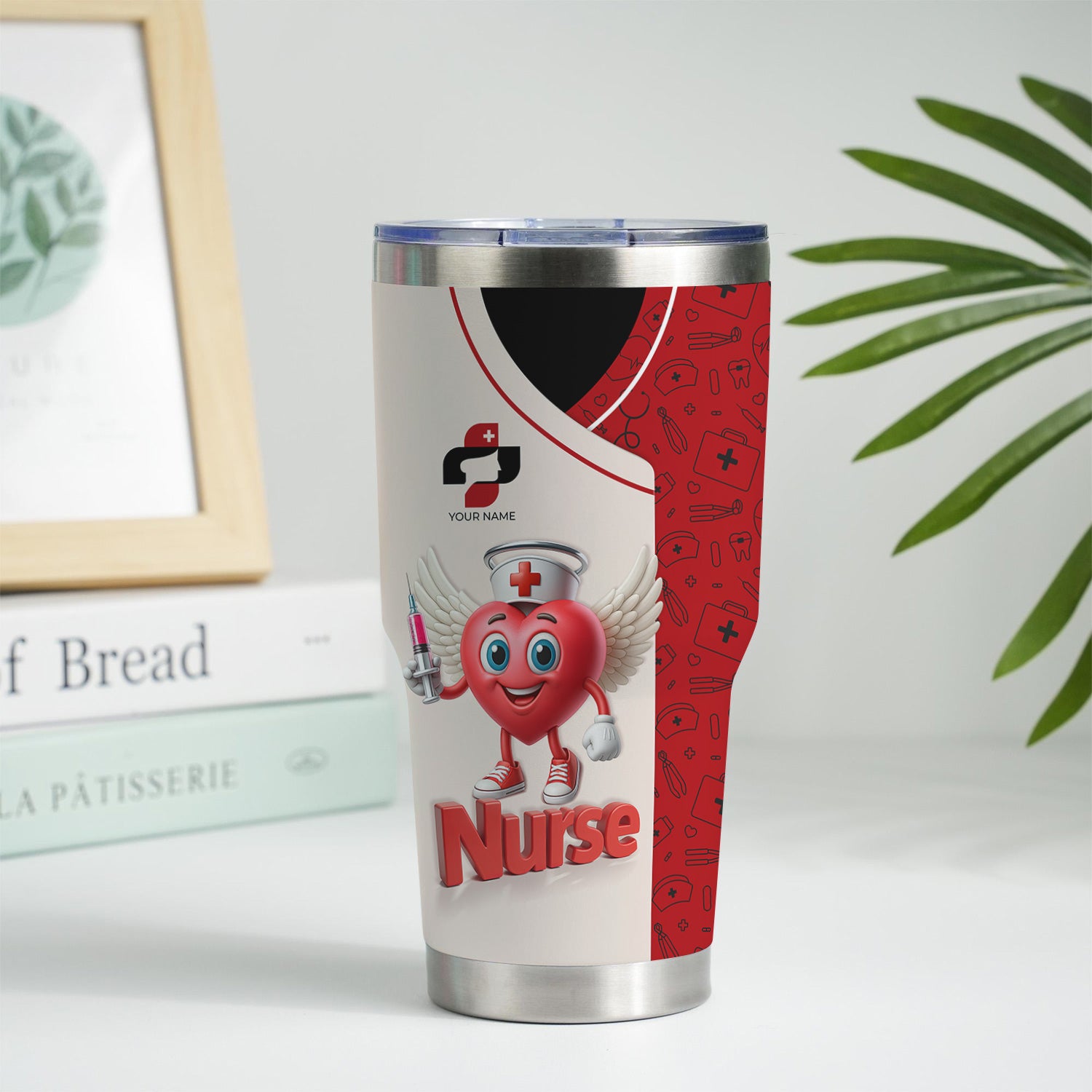 Custom Nurse Travel Tumbler - Cute Heart Cartoon with Syringe Design - Hilarious I Will Stab You Gift for Healthcare Professionals