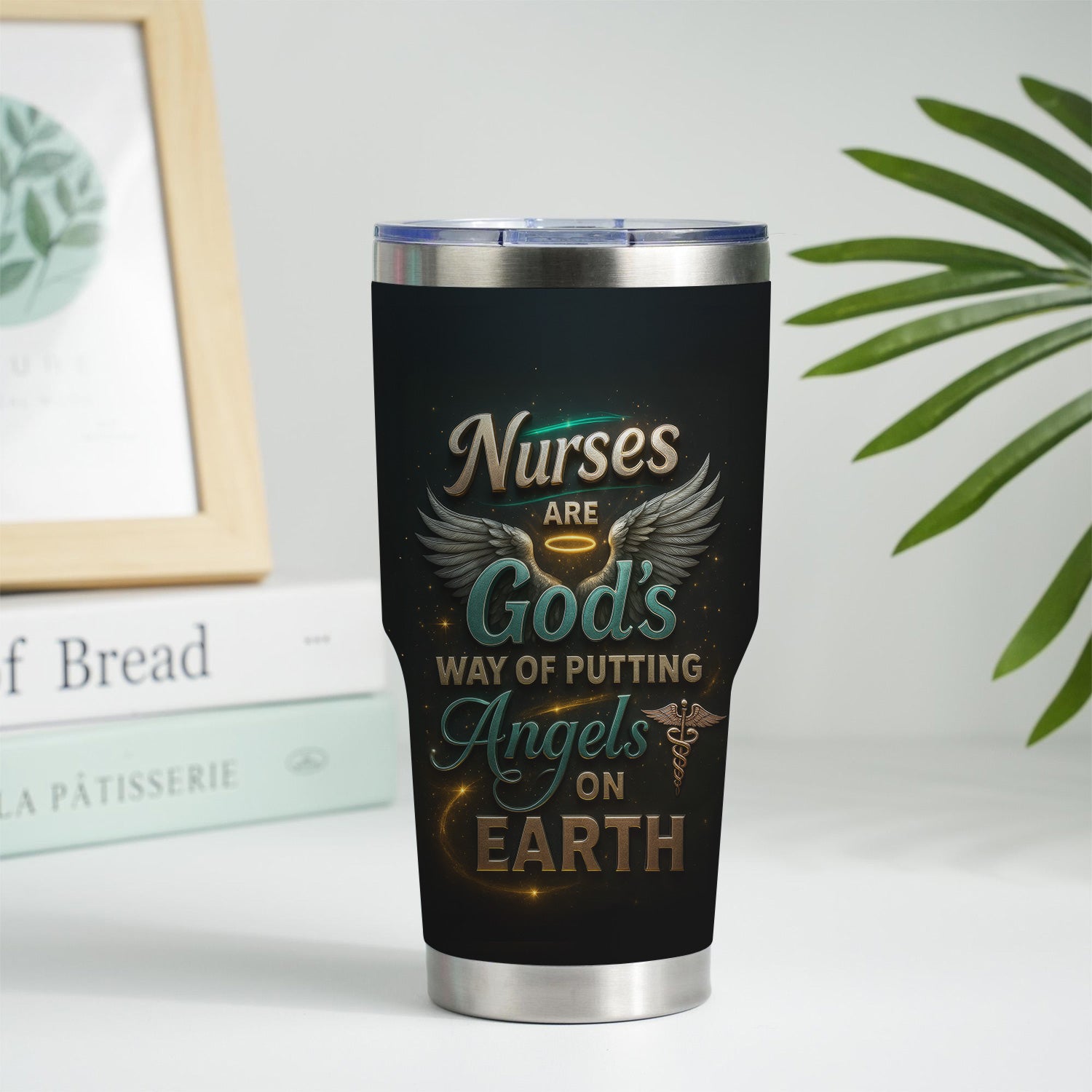 Personalized Religious Nurse Tumbler - Angel Wings & Halo Medical Design - Christian Gift for RN, CNA, Healthcare Worker