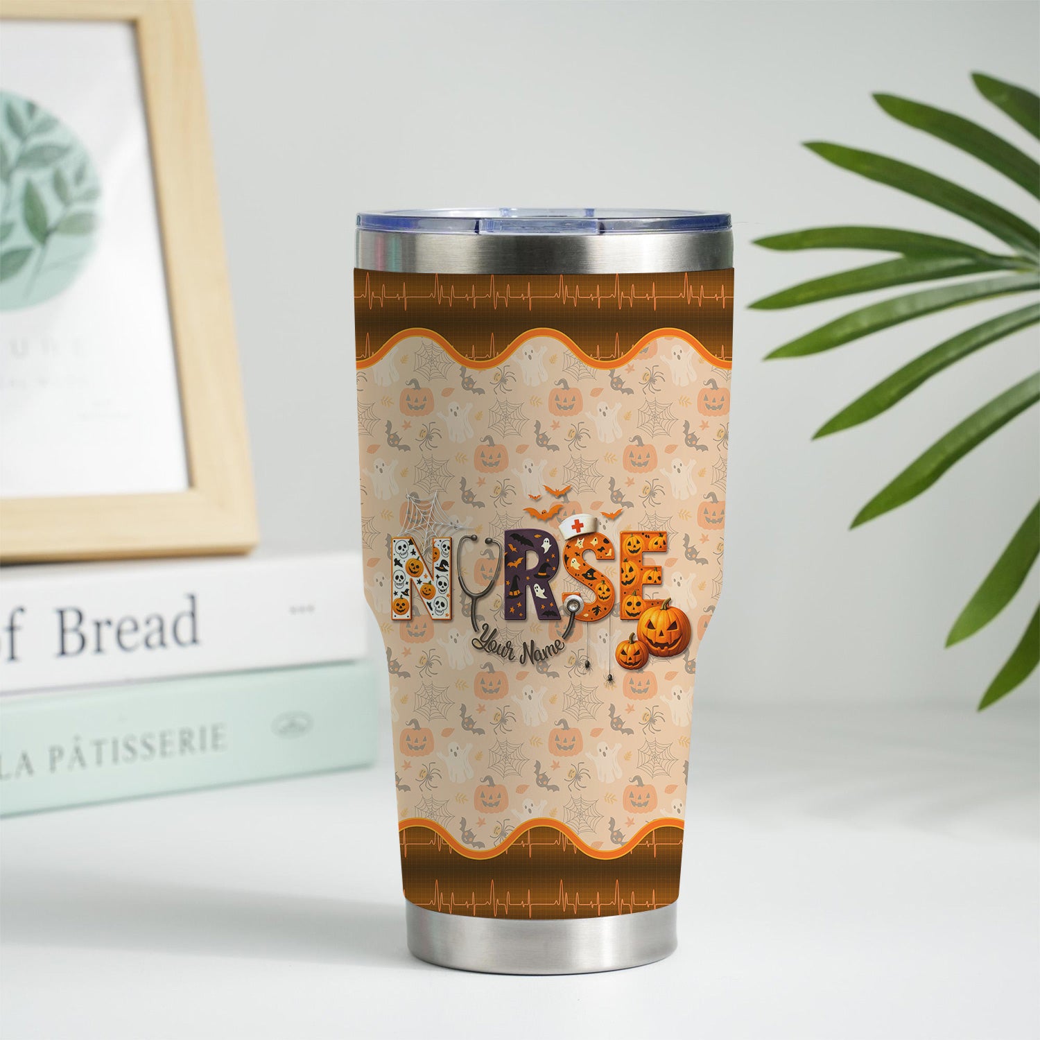 Personalized Nurse Halloween Tumbler - You Can't Scare Me Pumpkin Design - Custom Text Gift for RN CNA LPN Healthcare Workers