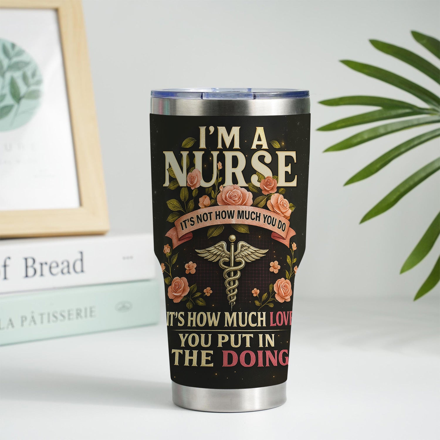 Personalized Healthcare Workers Tumbler for Nurses RN LPN CNA - Flower Medical Nursing Design with Stethoscope Caduceus - Appreciation Gift for Hospital Staff